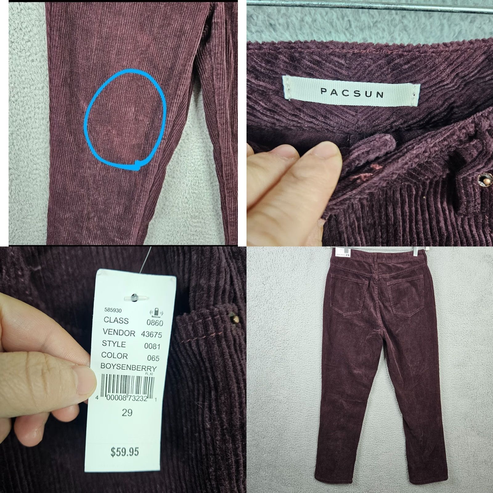 Pacsun PACSUN Mom Boysenberry Corduroy 100% Cotton Pant Size 29 Size 29" - 8 Thumbnail