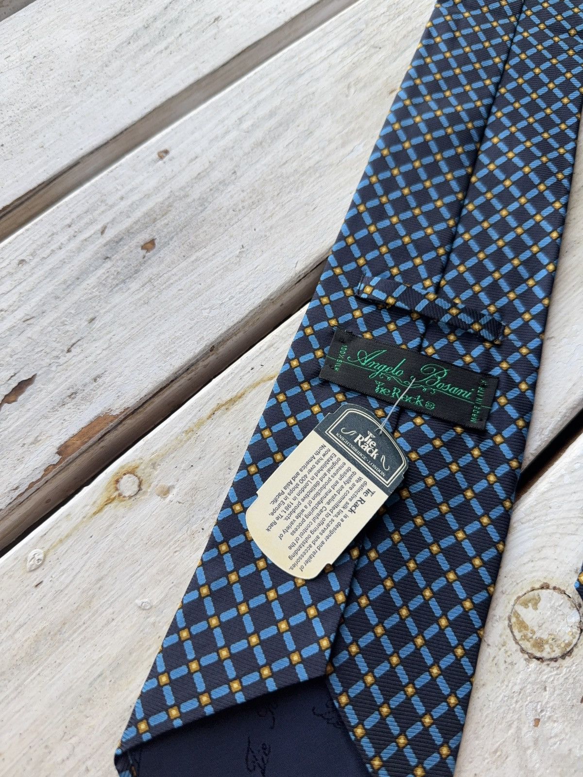 Designer × Vintage Angelo Bosani Italy Silk Tie Blue Yellow Geometric Tie Rack Size ONE SIZE - 5 Thumbnail