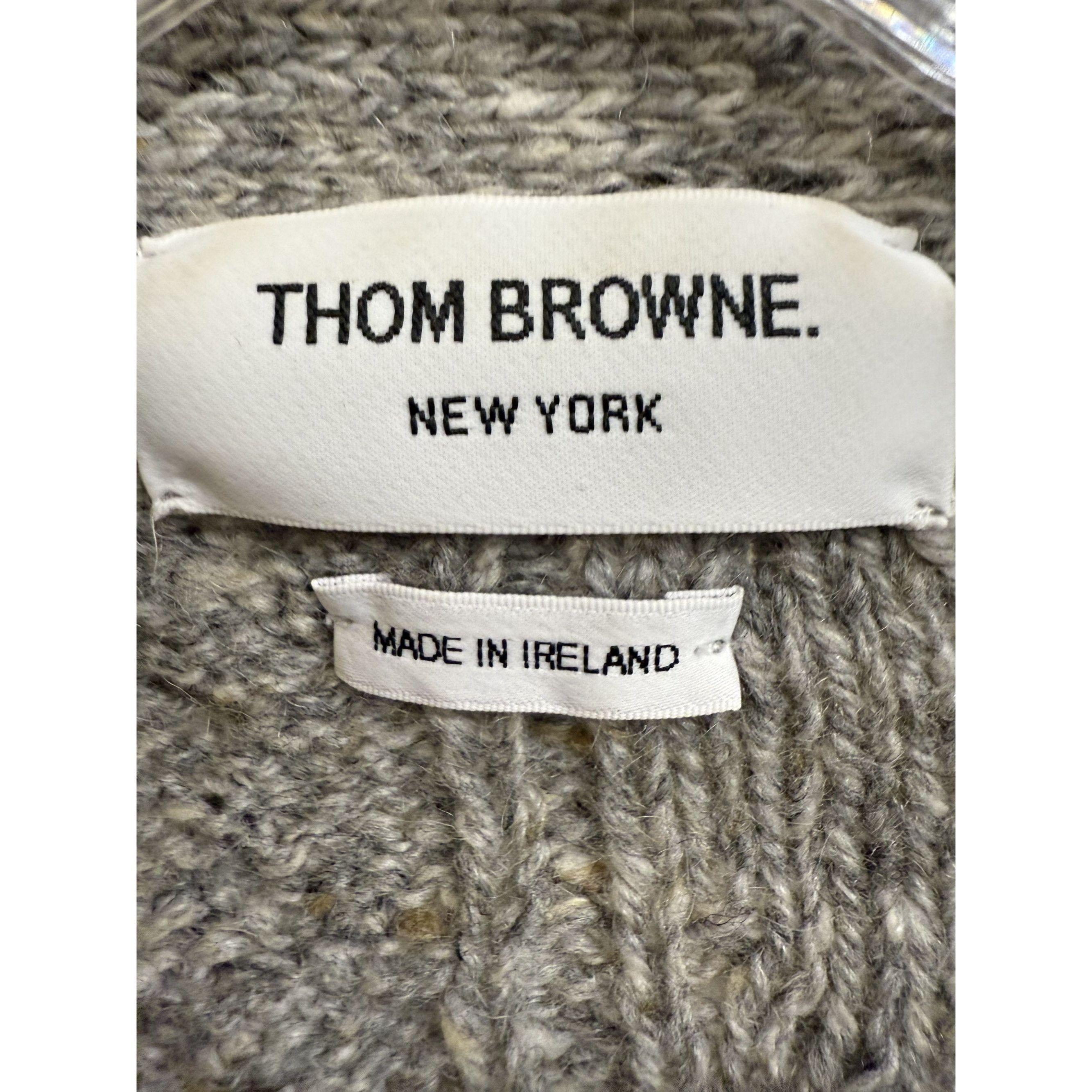 Thom Browne Thom Browne Gray Cable Knit Wool Cardigan With Signature Str Size XXS / US 00 / IT 34 - 3 Thumbnail