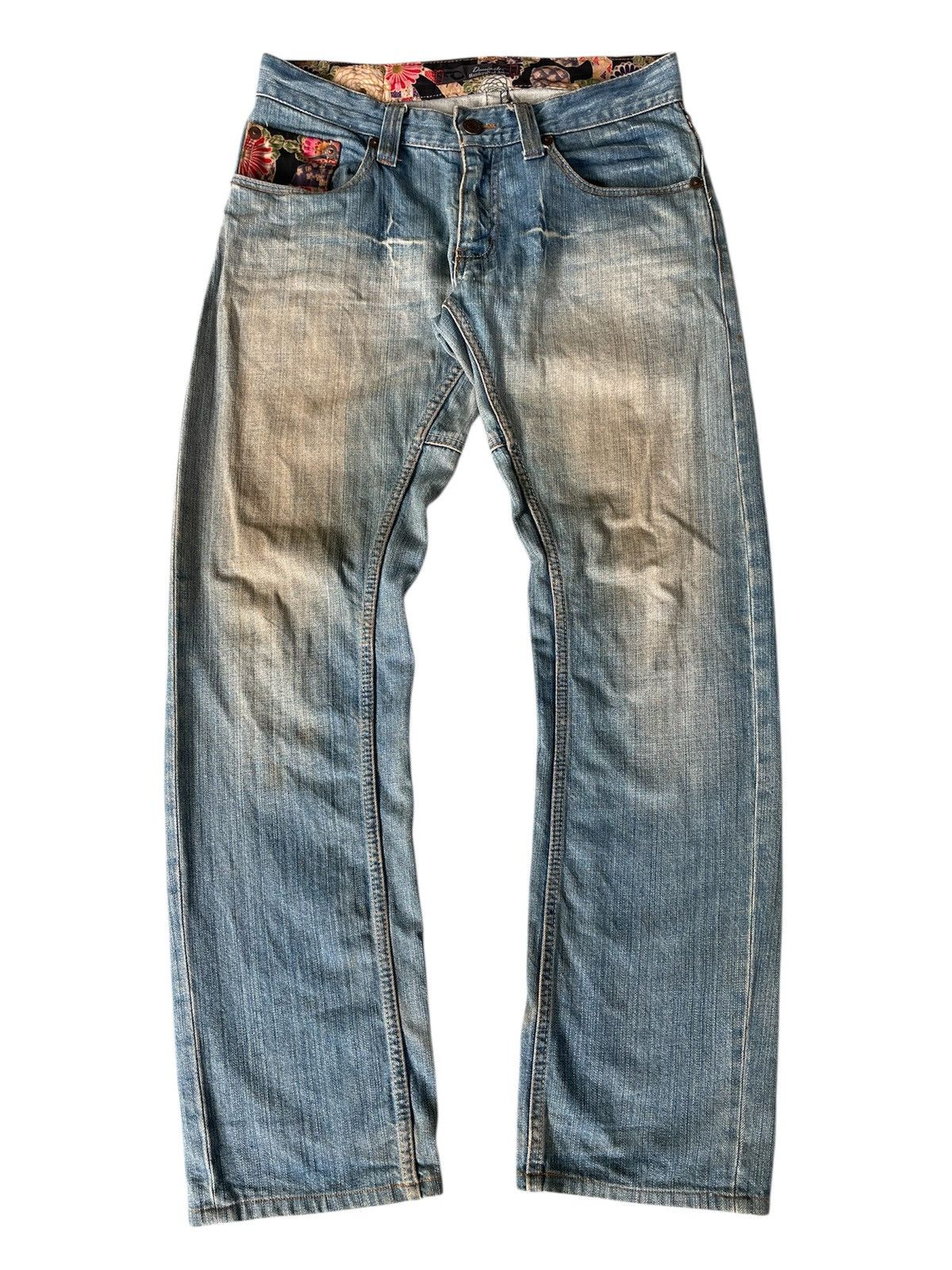 Kapital Y2k Japan Dominate Handcrafted Floral Sukajan Mudwash Jeans Size US 32 / EU 48 - 2 Thumbnail
