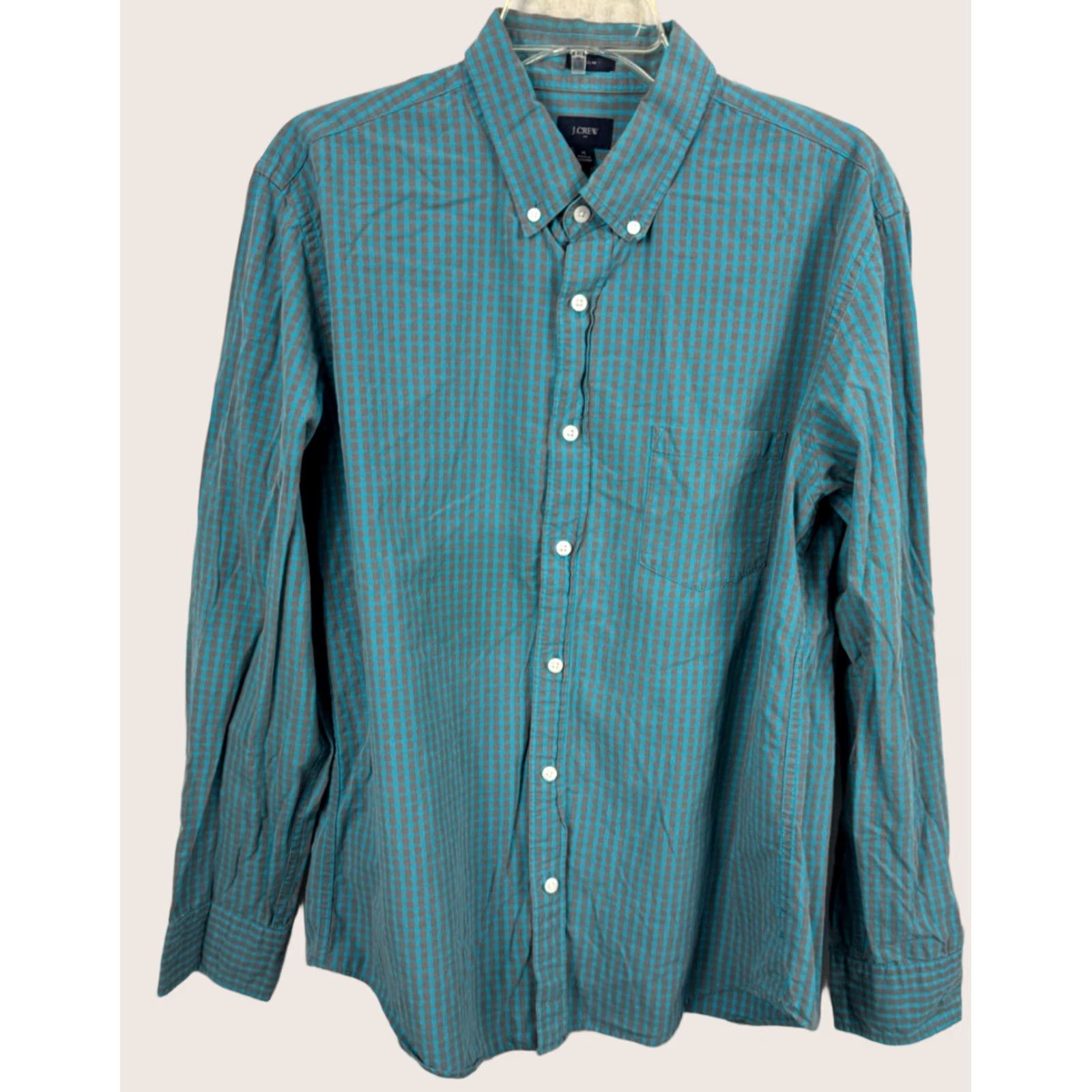 J.Crew J CREW Slim Fit Shirt Mens XL Blue Gray Gingham Check Button Down 100 Cotton L/S Size US XL / EU 56 / 4 - 1 Thumbnail