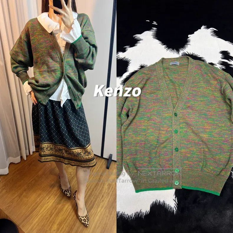 Kenzo Kenzo Christmas 100% Wool Loose Green Knit Open Cardigan J Size L / US 10 / IT 46 - 1 Thumbnail