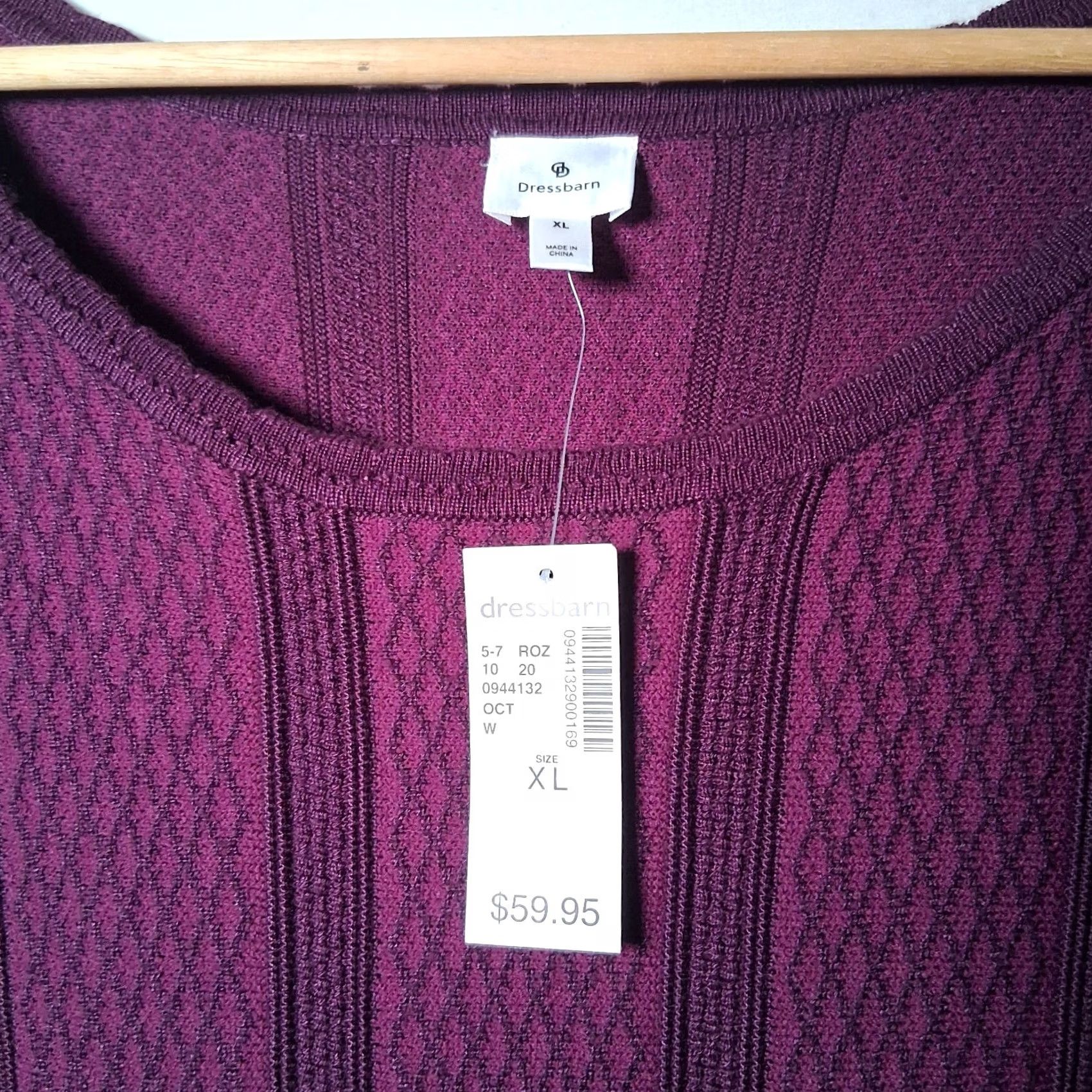 Vintage Dressbarn Sweater Dress XL Maroon Knit Diamond Pattern 3/4 Sleeve Pullover Ladies Womens Wool-Free Read Flawed Size XL / US 12-14 / IT 48-50 - 4 Thumbnail