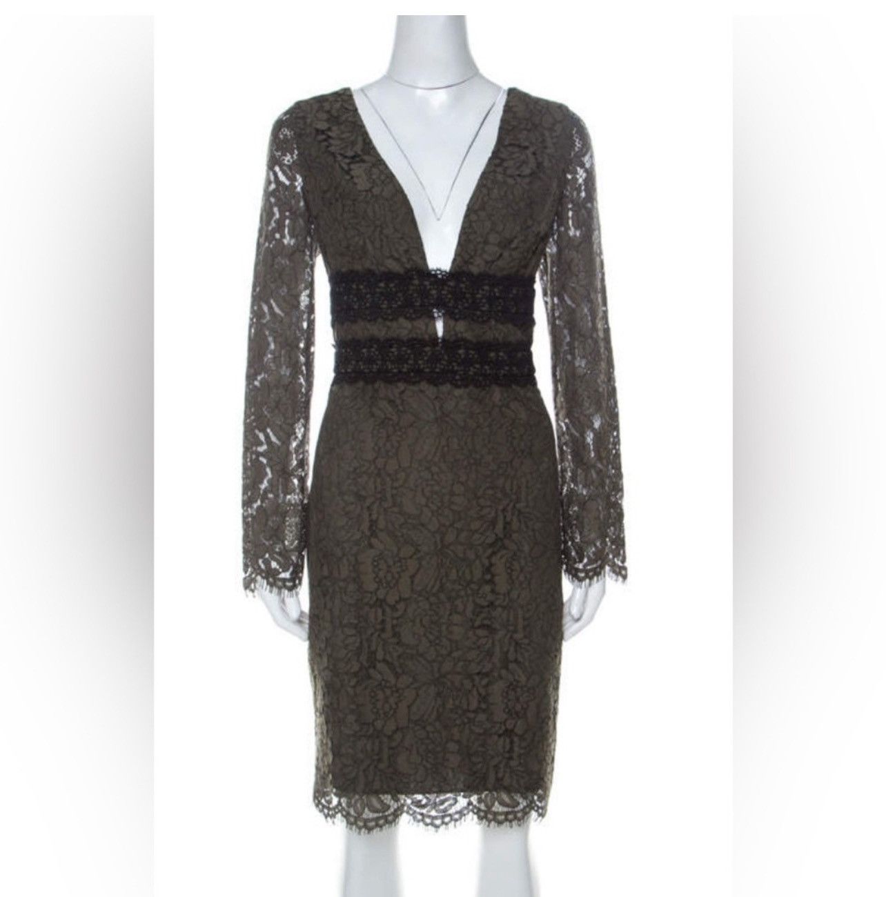 Diane von Furstenberg Diane Von Furstenberg Olive Long Sleeve Viera Lace Dress Size M / US 6-8 / IT 42-44 - 1 Thumbnail