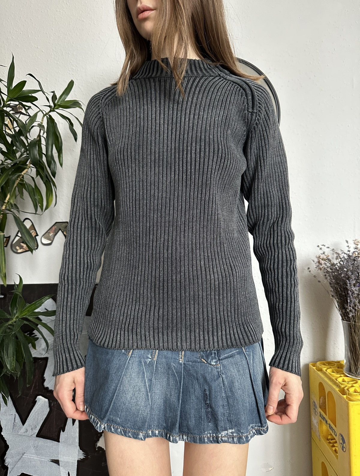 Japanese Brand × Seditionaries × Vintage Vintage Y2K Ribbed Stone Washed Asymmetrical Zp Up Pullover Size M / US 6-8 / IT 42-44 - 5 Thumbnail