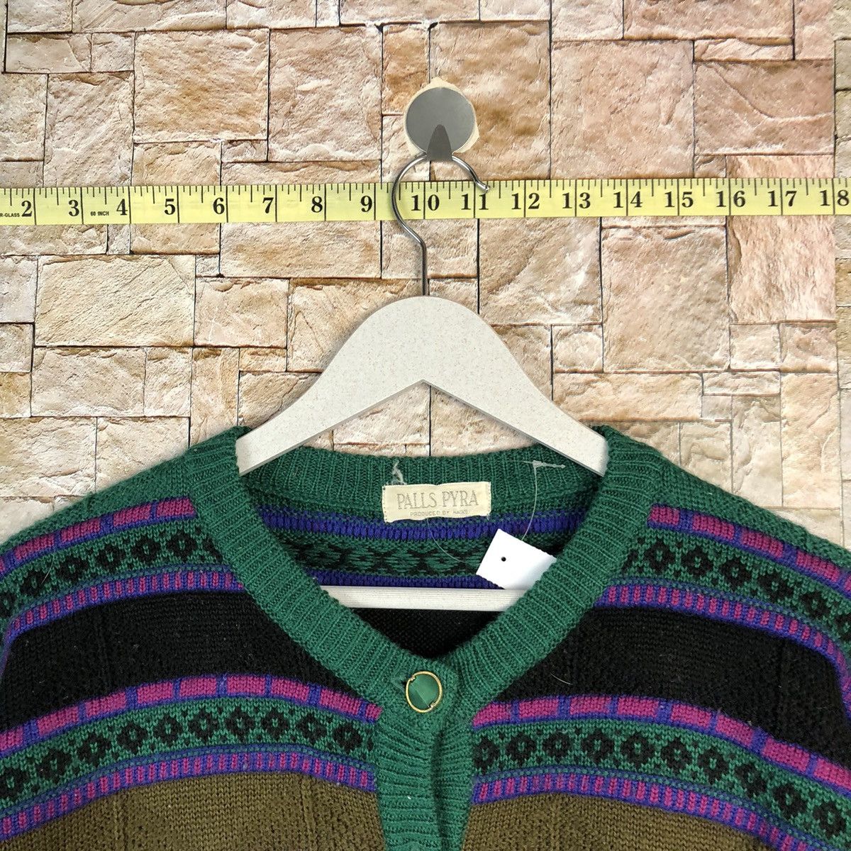 Japanese Brand Palls Pyra vintage japan Green Patterned Cardigan #A1095 Size US M / EU 48-50 / 2 - 4 Thumbnail