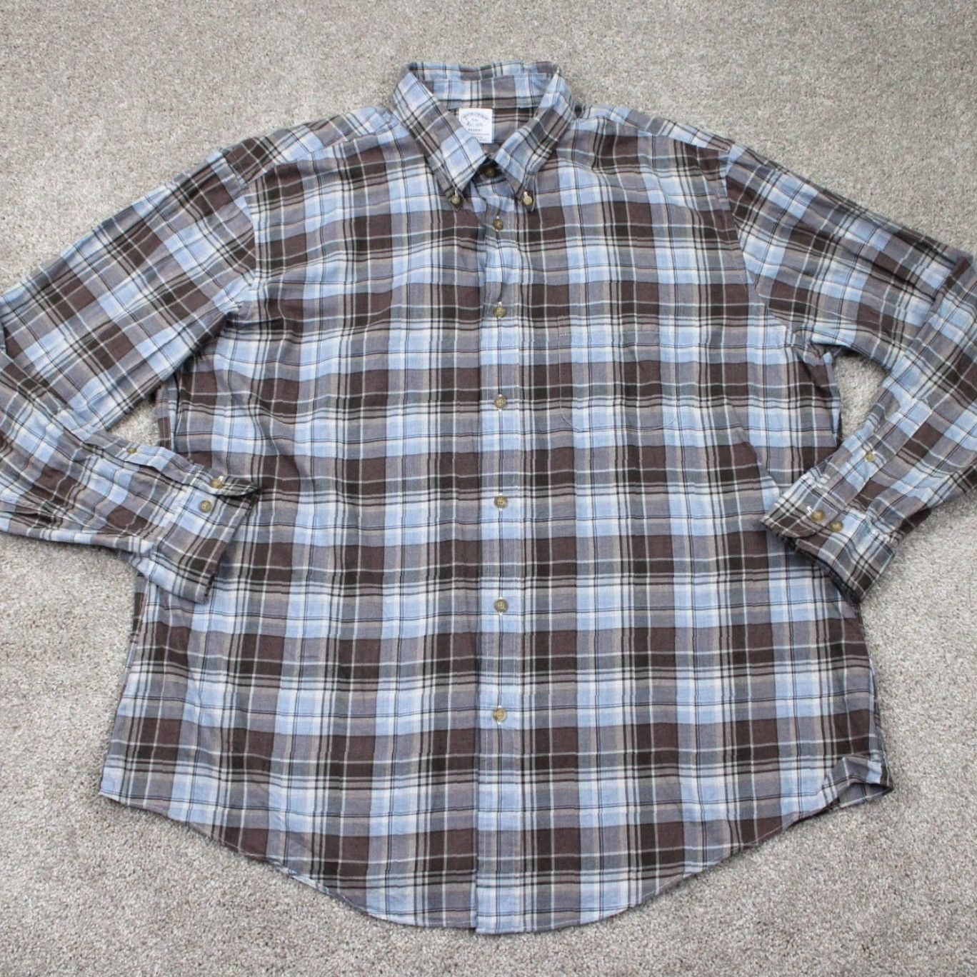 Brooks Brothers Brooks Brothers Regent Fit Shirt Mens 2XL XXL Button-Down Blue/Brown Plaid Long Sleeve Casual Formal Workwear 1818 Mens Clothing Size US XXL / EU 58 / 5 - 2 Thumbnail