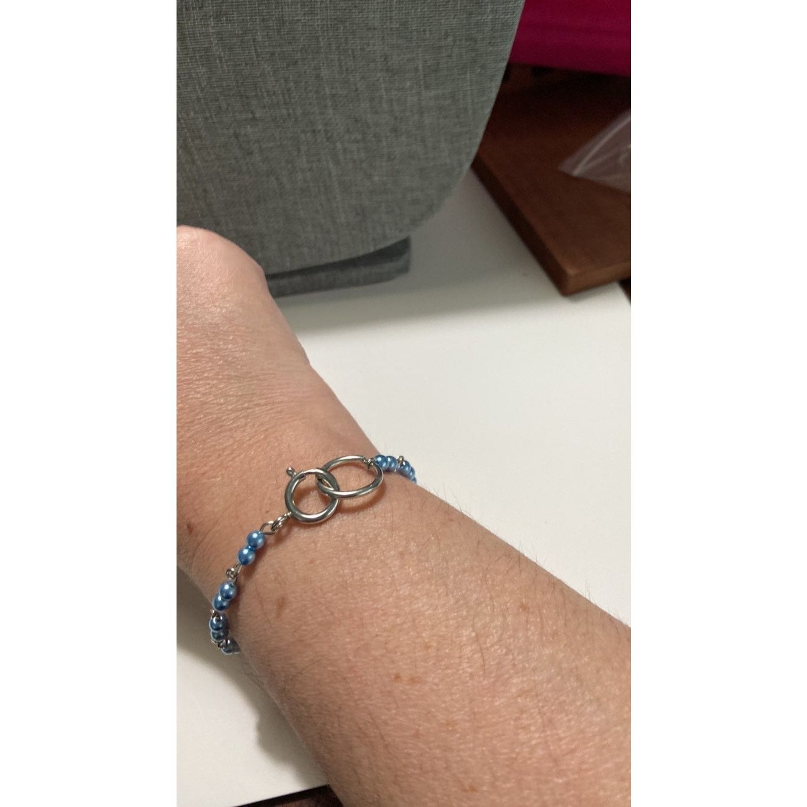 Handmade Handmade blue bead chain bracelet silver tone Size ONE SIZE - 3 Thumbnail