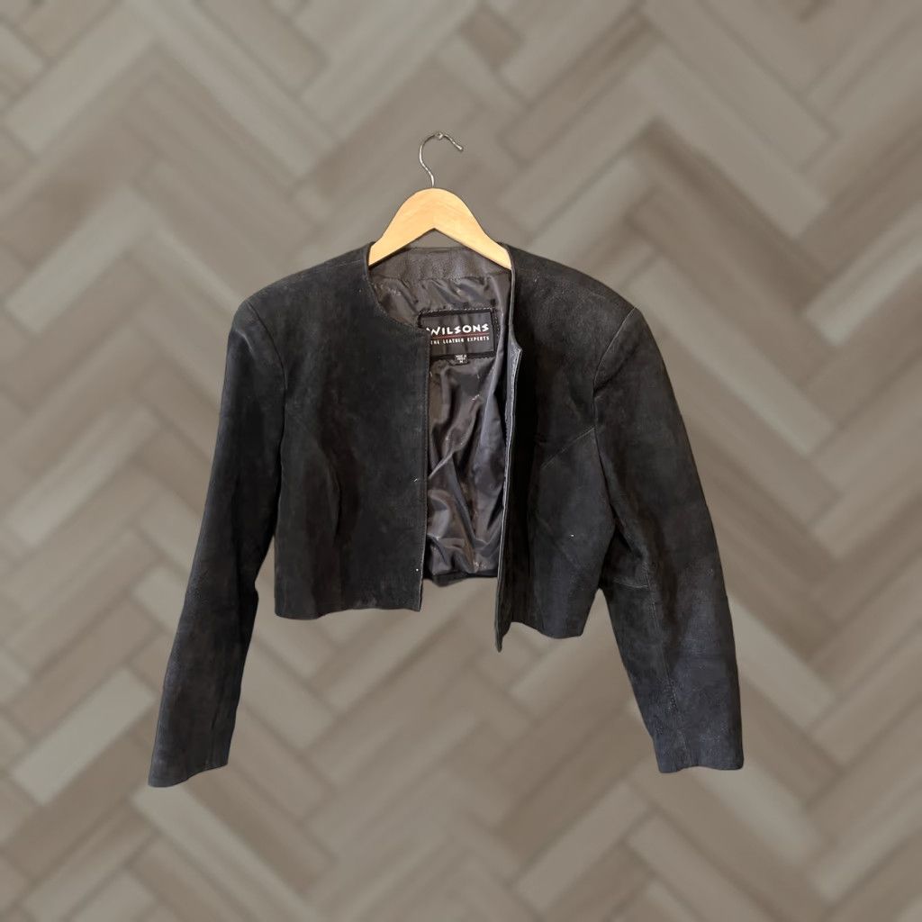 Wilsons Leather Womens Black Jacket Open Front Size Medium