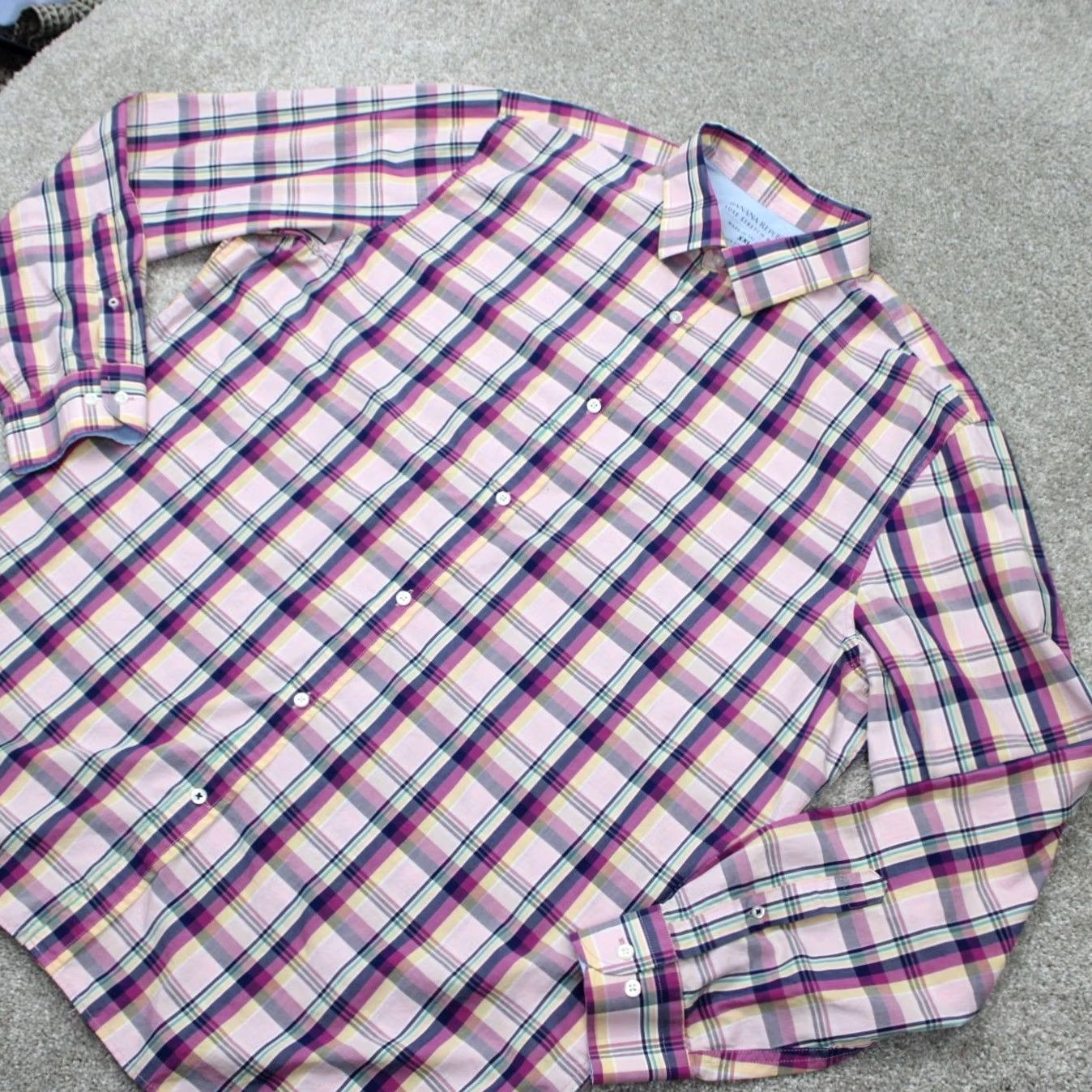 Banana Republic Banana Republic shirt Mens 2XL Luxe Stretch Poplin Camden Regular Button-Up Blue Purple Check Long Sleeve Casual Formal Workwear 2XL Mens Size US XXL / EU 58 / 5 - 4 Thumbnail