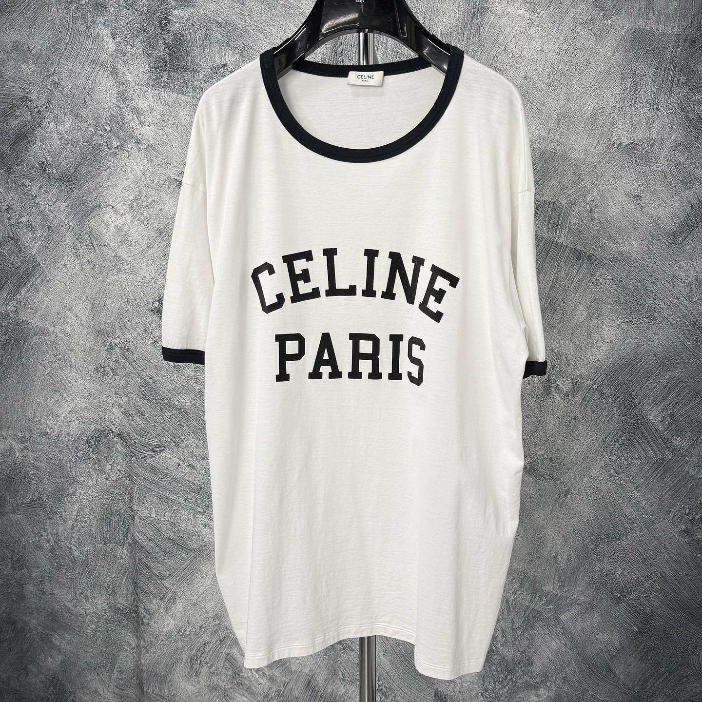 Celine Celine Logo Print Ringer T-Shirt Size S Size US S / EU 44-46 / 1 - 1 Thumbnail