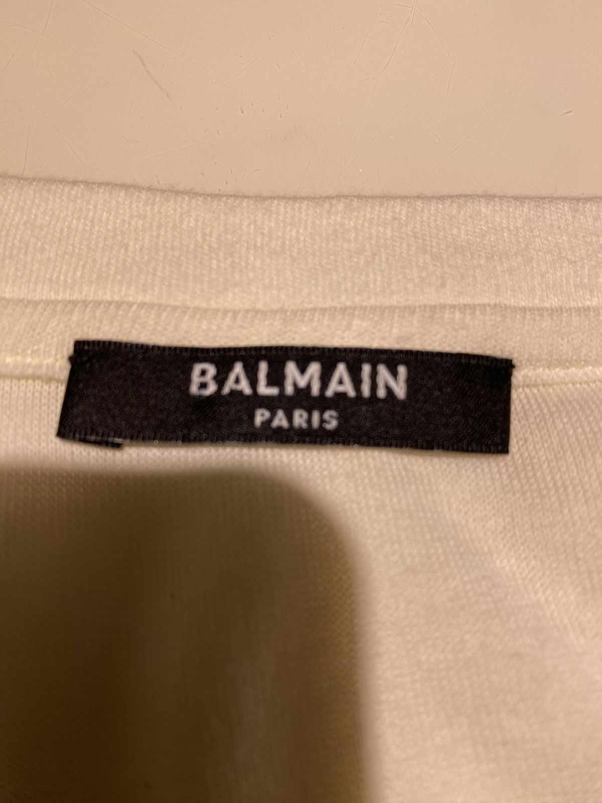Balmain Balmain Cream White Velvet Logo Tee Size US XL / EU 56 / 4 - 5 Thumbnail