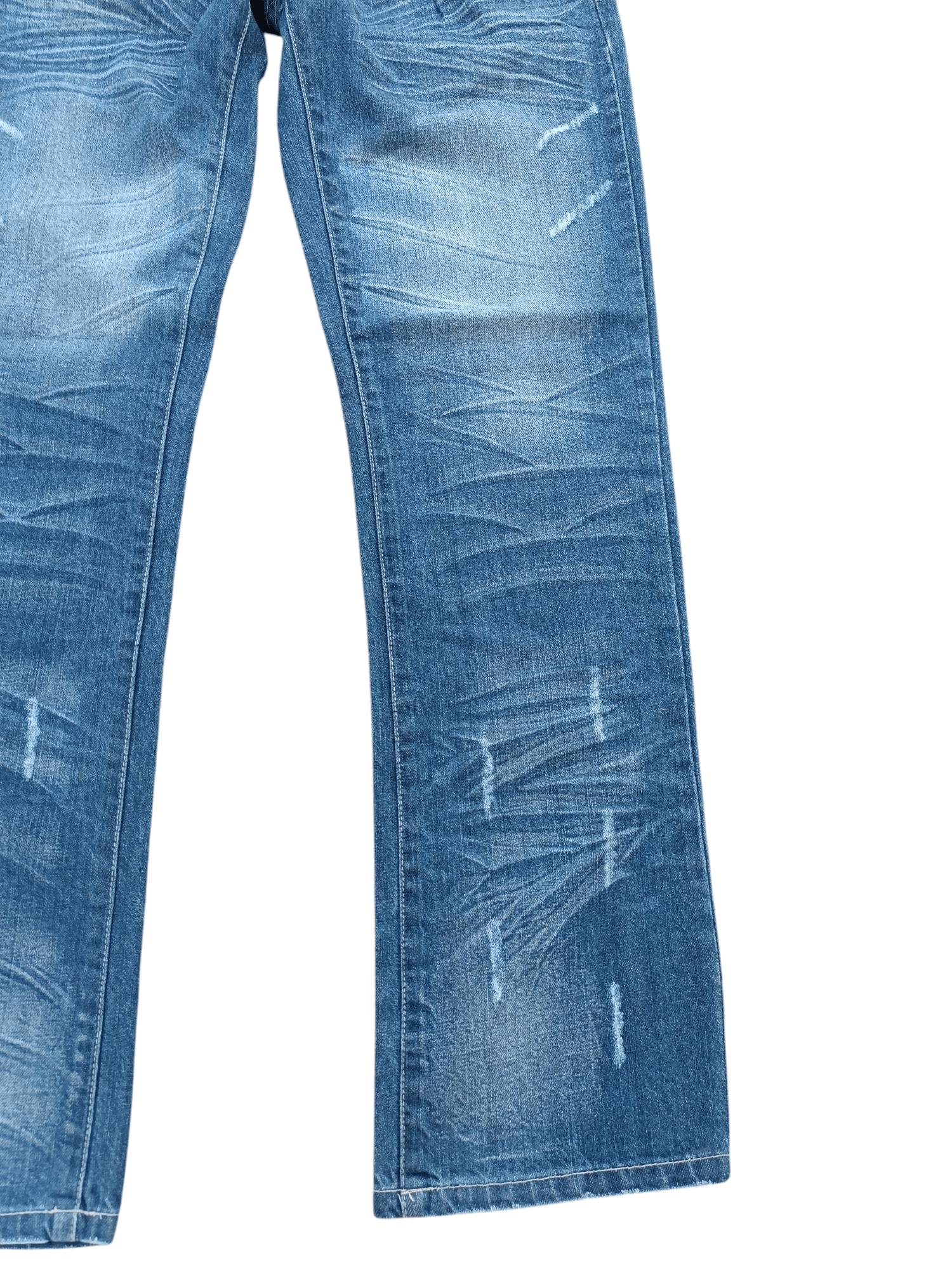 Japanese Brand NYLAUS JEANS DISTRESSED WHISKERS FADED STUD DENIM Size US 31 - 7 Thumbnail