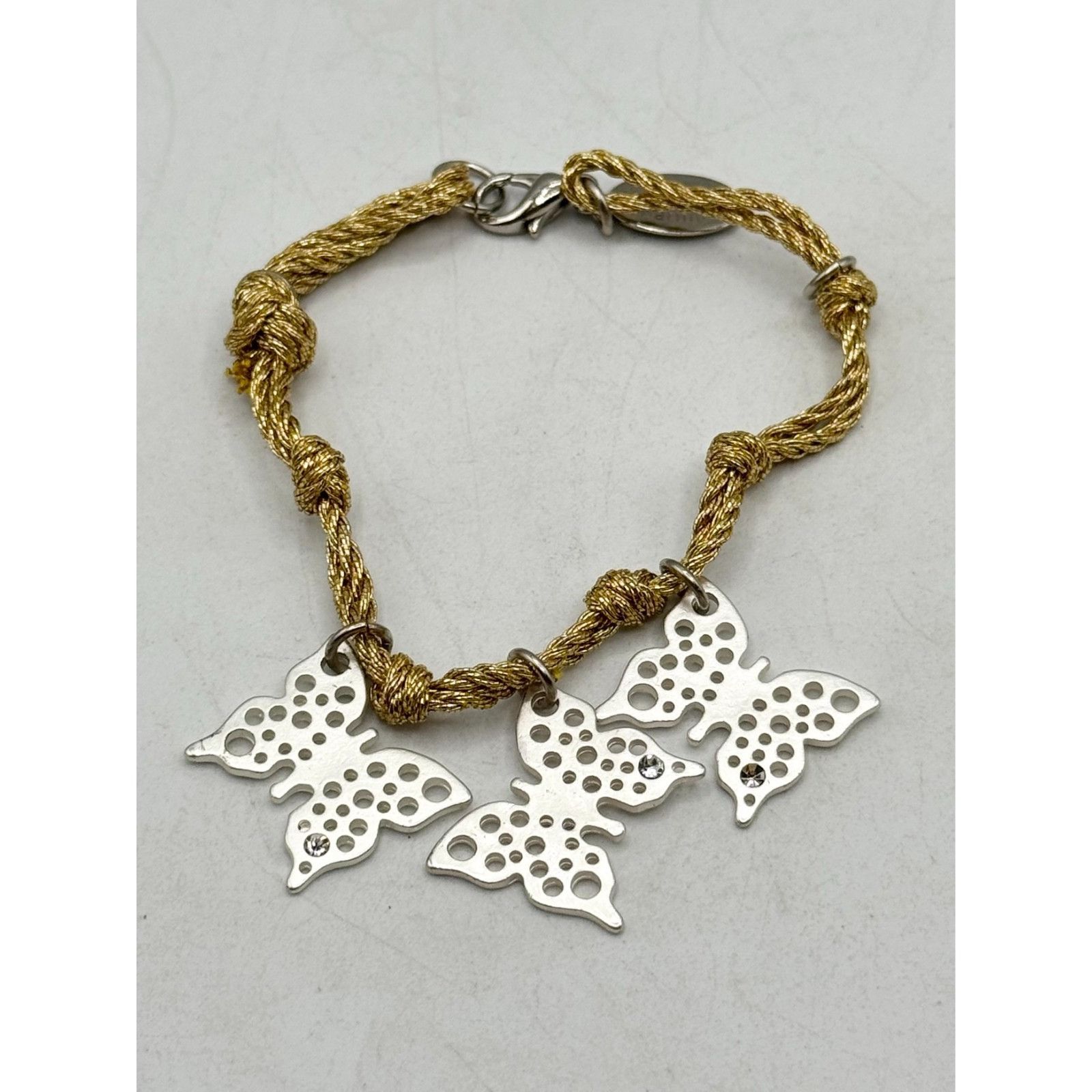 Other Vintage gold metallic thread rhinestone butterfly charm brac Size ONE SIZE - 2 Thumbnail