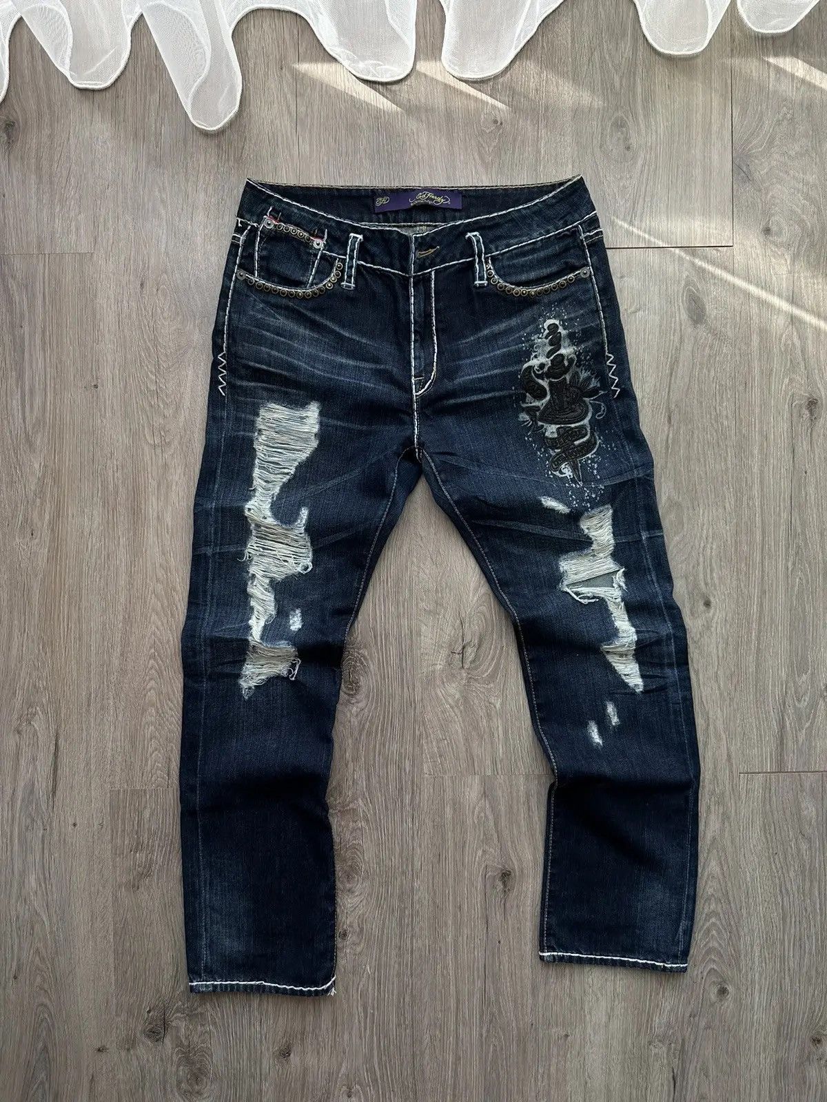 Christian Audigier × Ed Hardy × Vintage Vintage Ed Hardy Christian Audigier Denim Pants Size US 29 - 8 Thumbnail