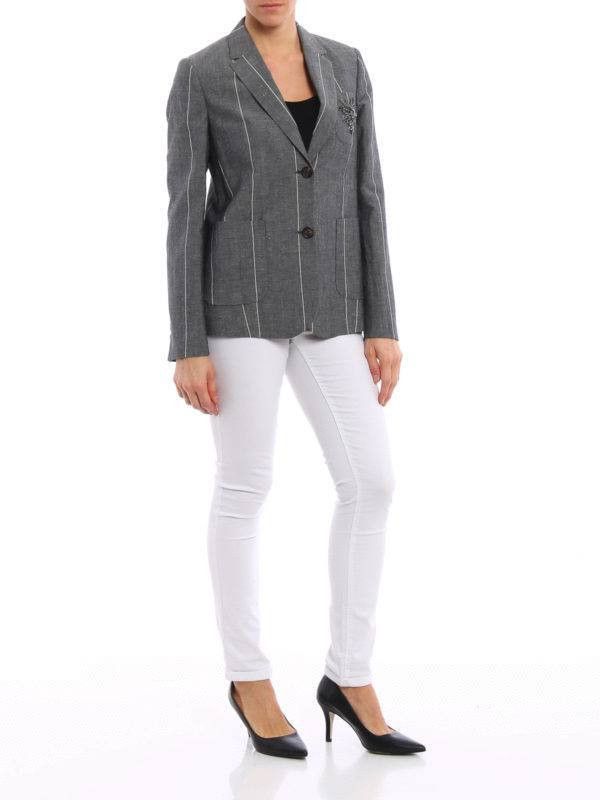 Brunello Cucinelli Brunello Cucinelli Wool Linen Pinstripe Blazer - Size IT38 Size XS / US 0-2 / IT 36-38 - 3 Thumbnail