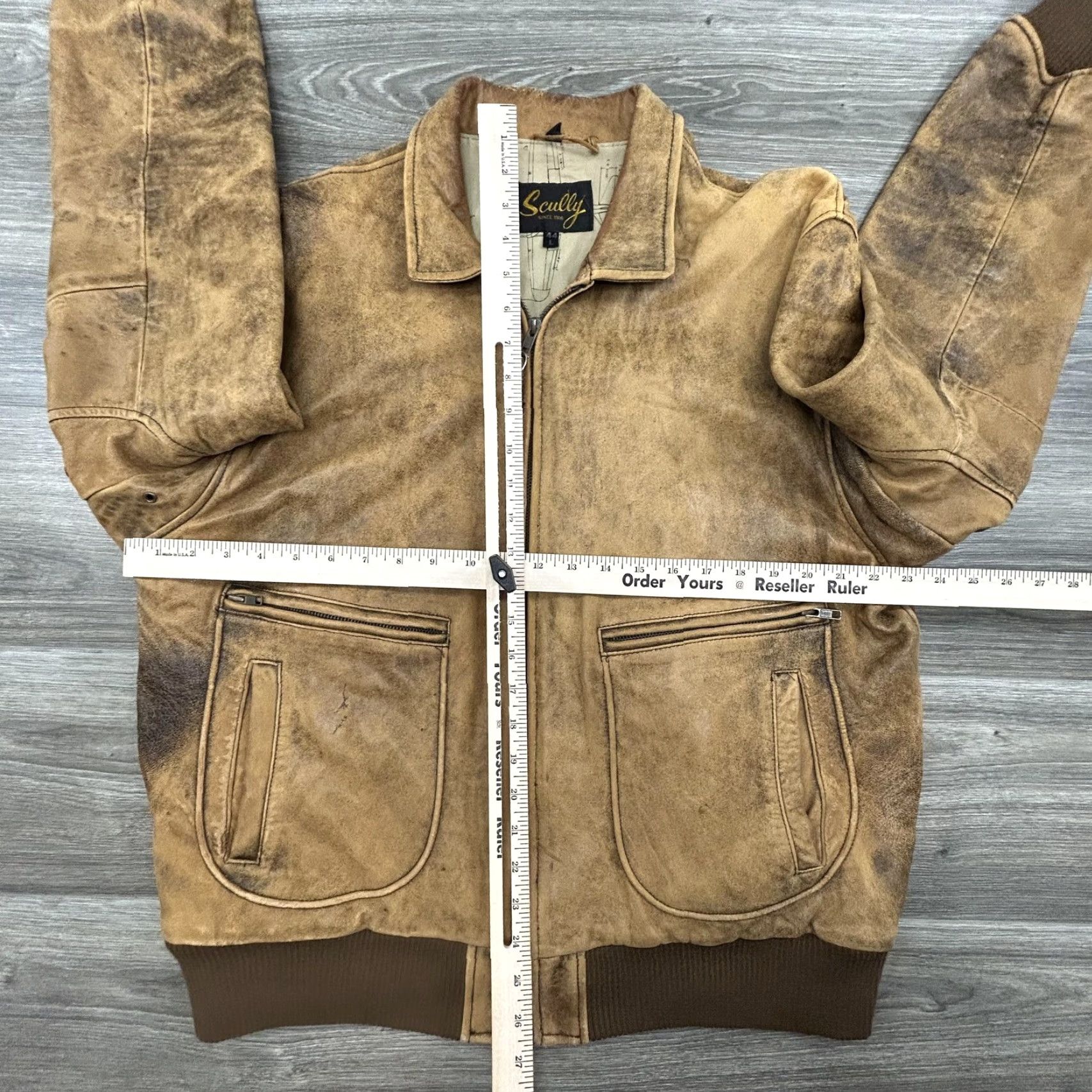 Scully VINTAGE Scully Leather Jacket Mens L Bomber Jacket 90s Army Brown Patina Full Zip Lined Casual Mens Size US L / EU 52-54 / 3 - 7 Thumbnail