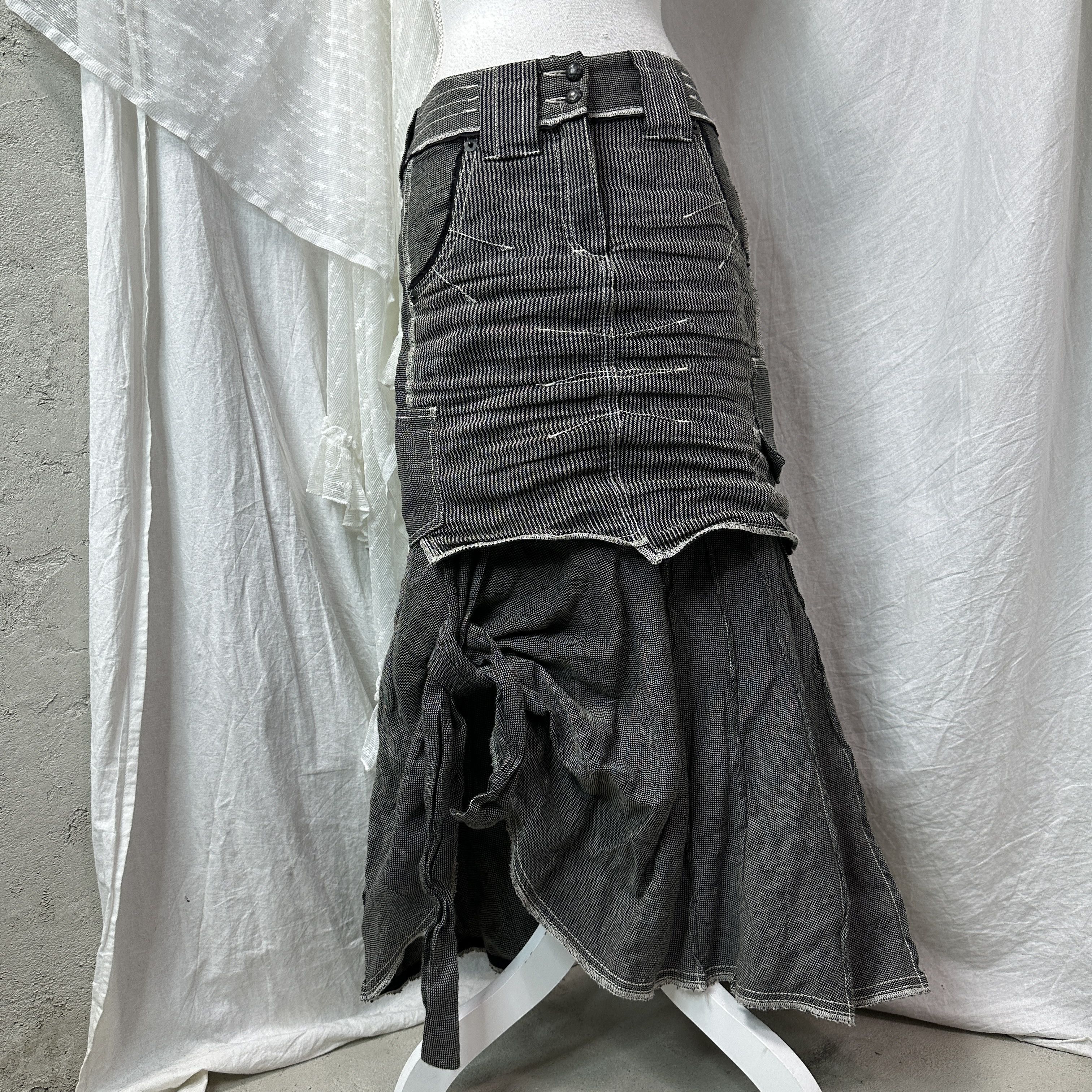 Vintage Vintage Old School Striped Blazer Asymmetrical Skirt Set 90s Size 25" / US 0 / IT 36 - 6 Thumbnail