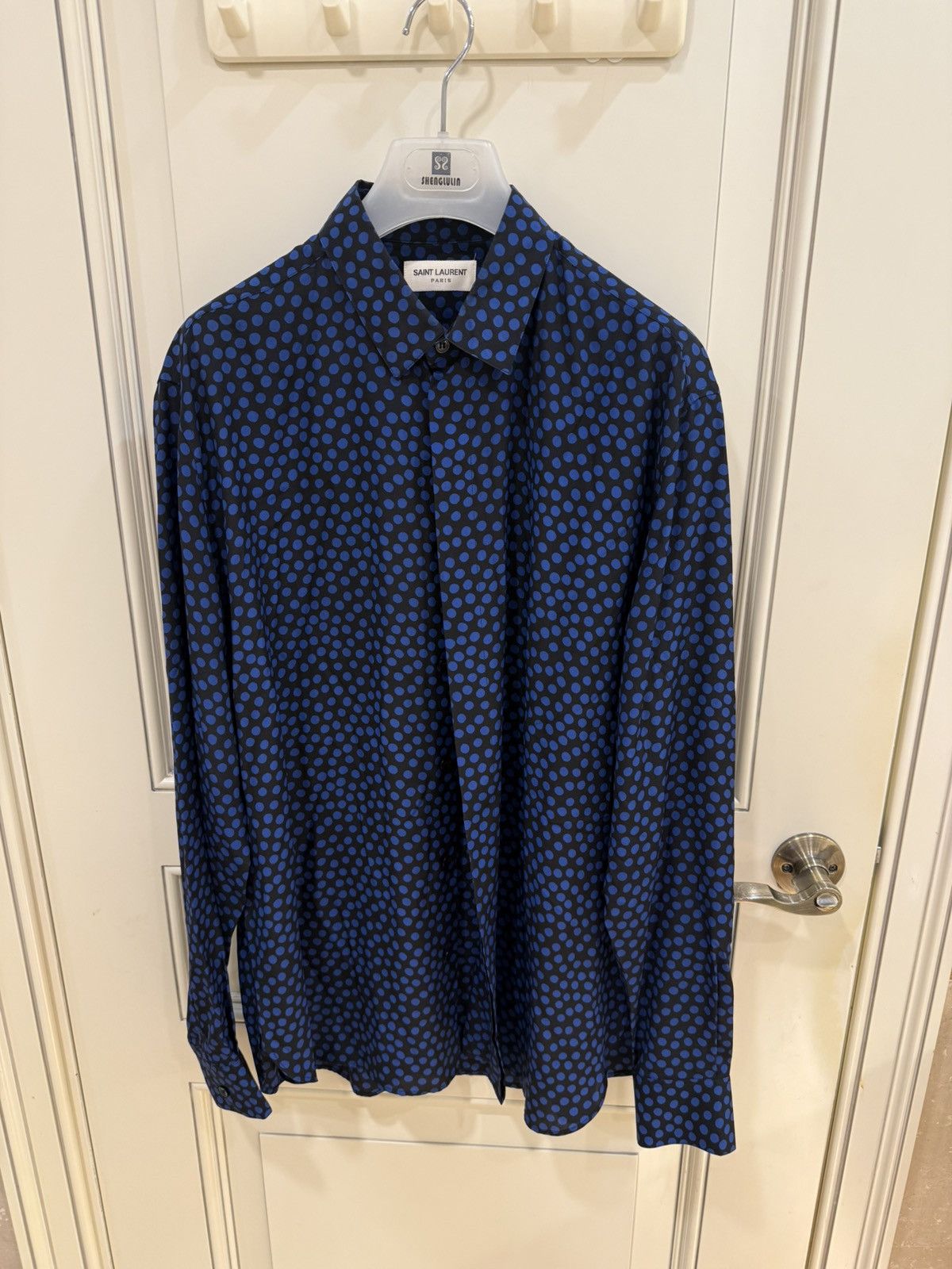 Saint Laurent Paris blue polka dots silk shirt collar size41 Size US M / EU 48-50 / 2 - 3 Thumbnail
