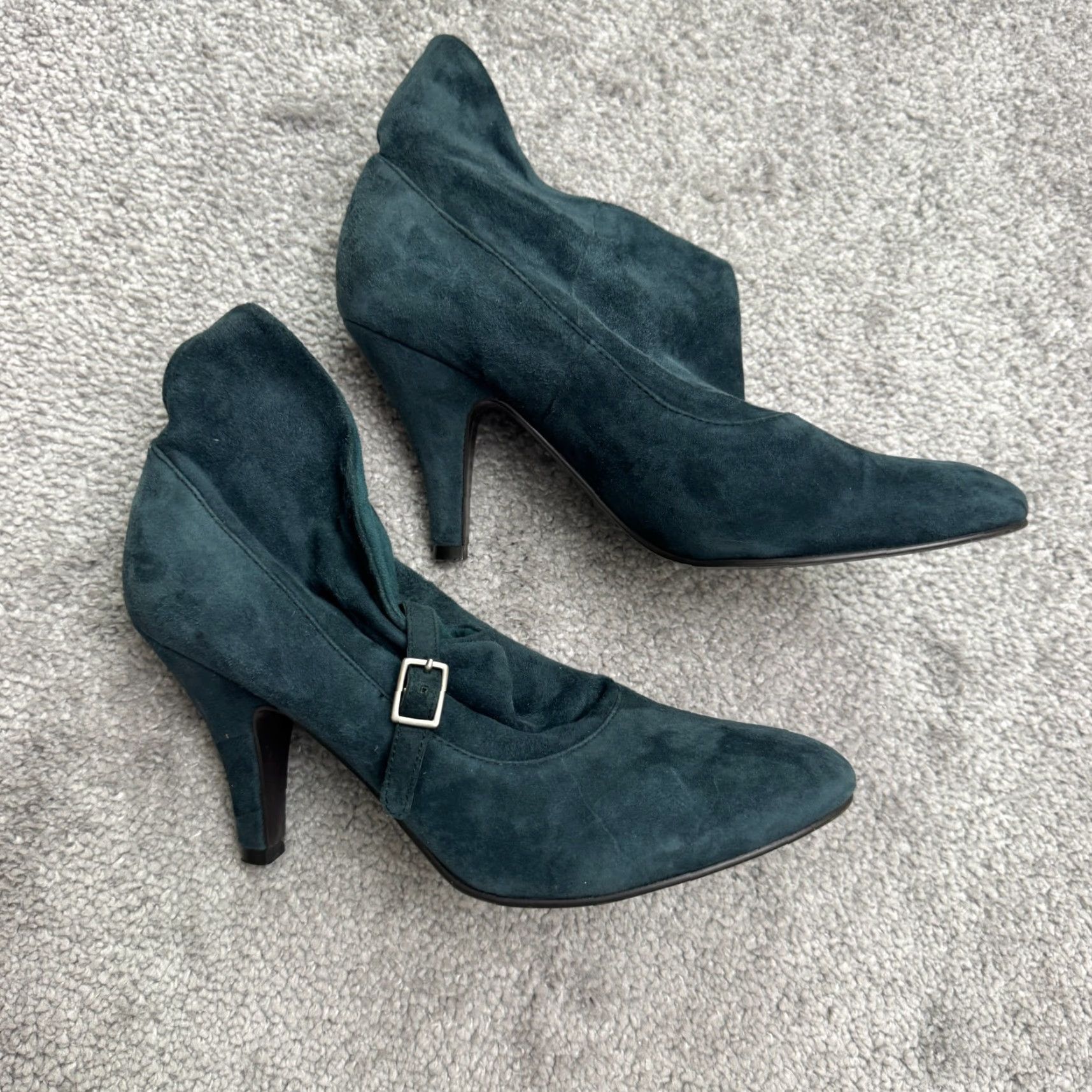 Nine West NINE WEST Bootie Suede Ankle Slouch Boots Womens 6.5 Teal Blue Pointed Toe Buckle Rubber Sole Fall Winter 2-2.9in Heel Women’s Shoes Size US 6.5 / IT 36.5 - 6 Thumbnail