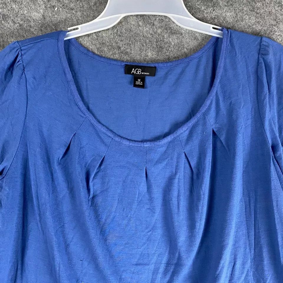 Other AGB Blouse 1X Women's Short Sleeve Blue Polyester Blend Size ONE SIZE - 2 Thumbnail