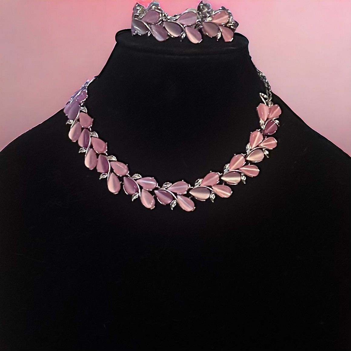 Vintage Vintage pink and purple thermoset necklace and bracelet set Size ONE SIZE - 1 Thumbnail