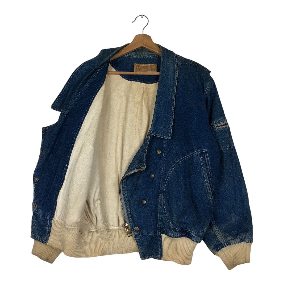 Japanese Brand 🔥VINTAGE BOMBER JACKET DENIM ZIG ZAG DOUBLE COLLAR Size US M / EU 48-50 / 2 - 13 Thumbnail