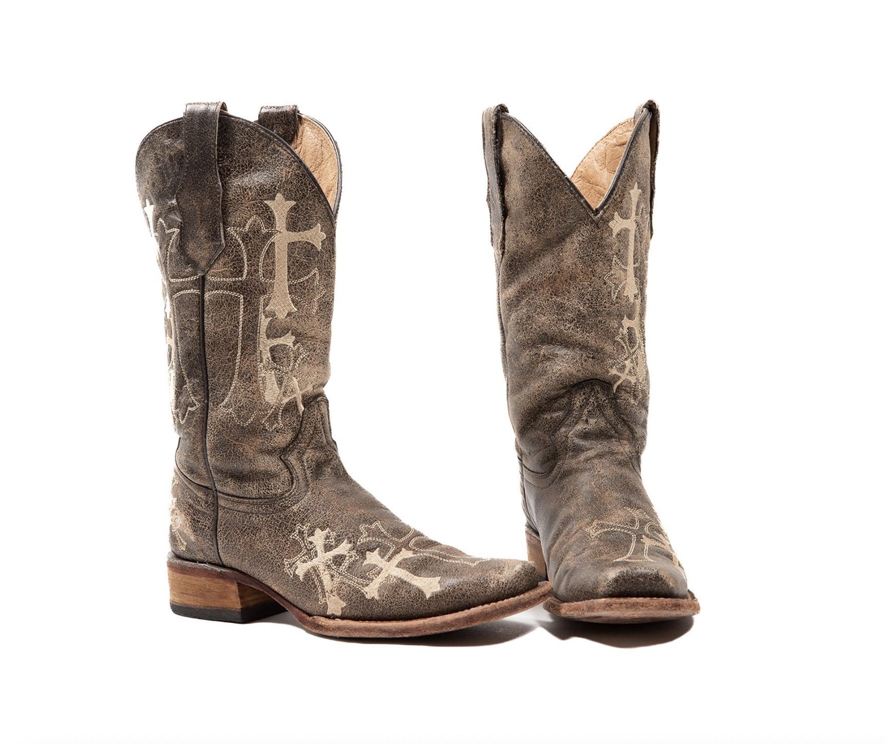 image of Vintage Brown Leather Gothic Cross Cowboy Boots, Women's (Size 7.5)