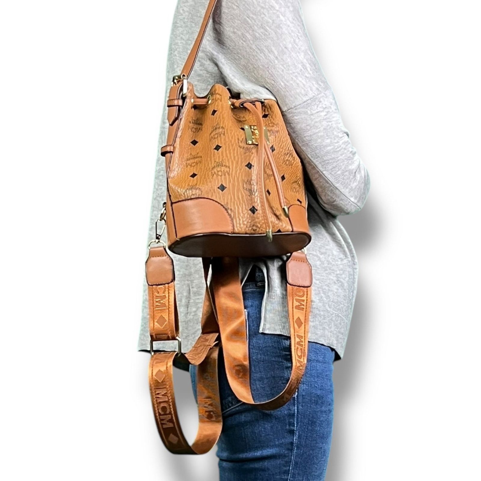 MCM MCM Visetos Cognac Leather Top Handle Purse Straps Size ONE SIZE - 4 Thumbnail