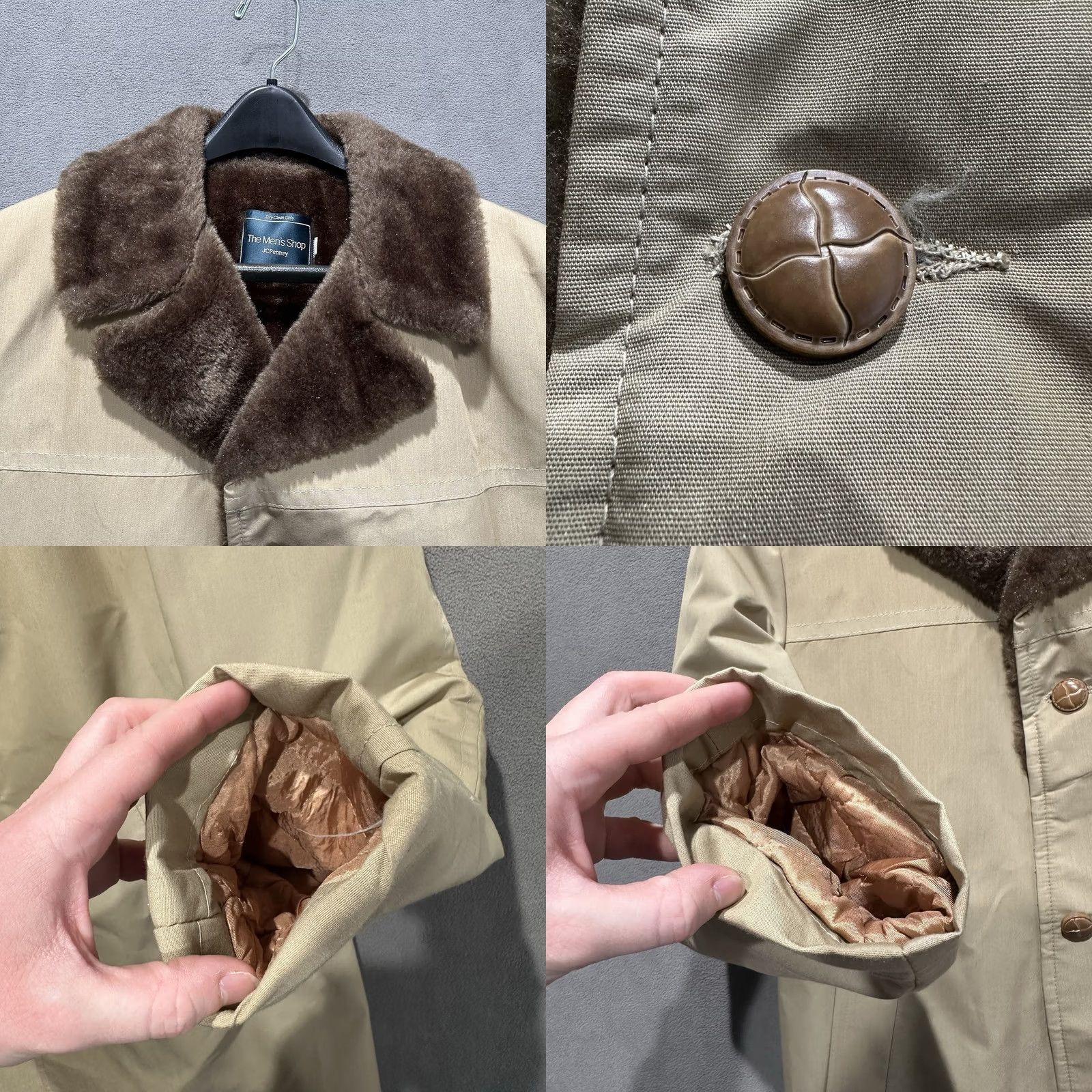 JCPenney VINTAGE JCPenney The Men's Store Trench Coat Mens 40L Khaki Tan Faux Fur Lined 80s Size US XXS / EU 40 - 8 Thumbnail