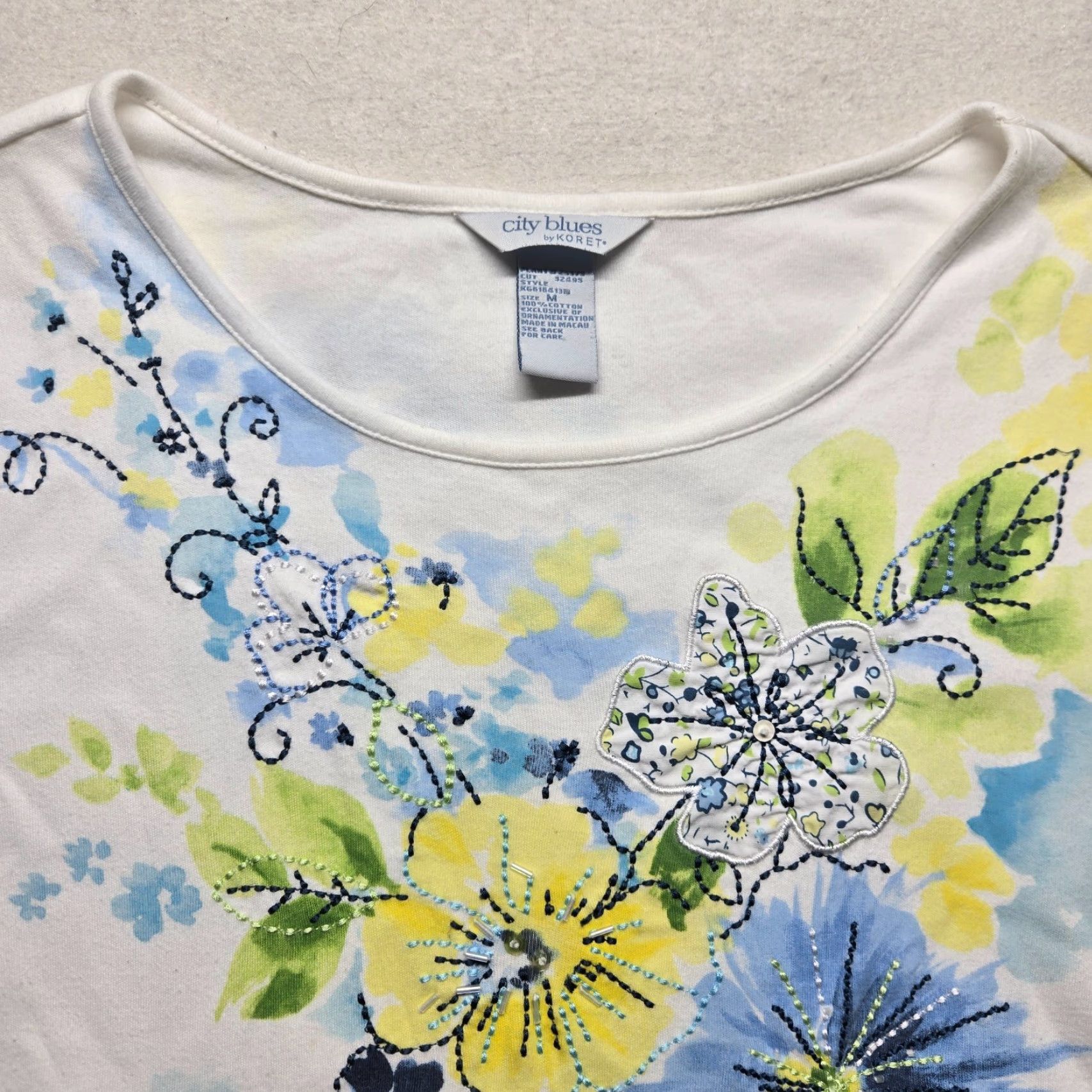 Vintage Koret Floral Short Sleeve Pullover Top Adult Women's M Blue City Theme Size M / US 6-8 / IT 42-44 - 2 Thumbnail