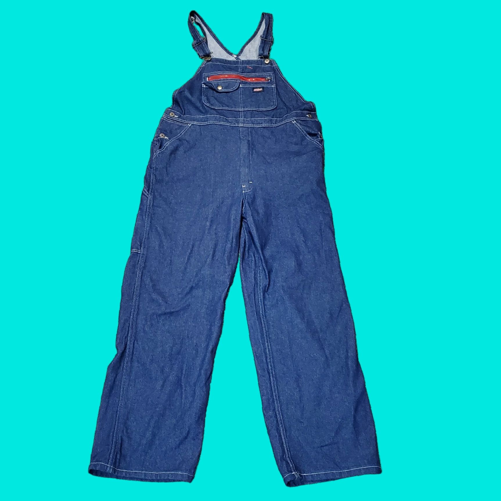 Dickies VINTAGE Dickies Overalls Mens Large Blue Denim Bib Carpenter Workwear Farm Trucker Dark Size US 33 - 1 Thumbnail