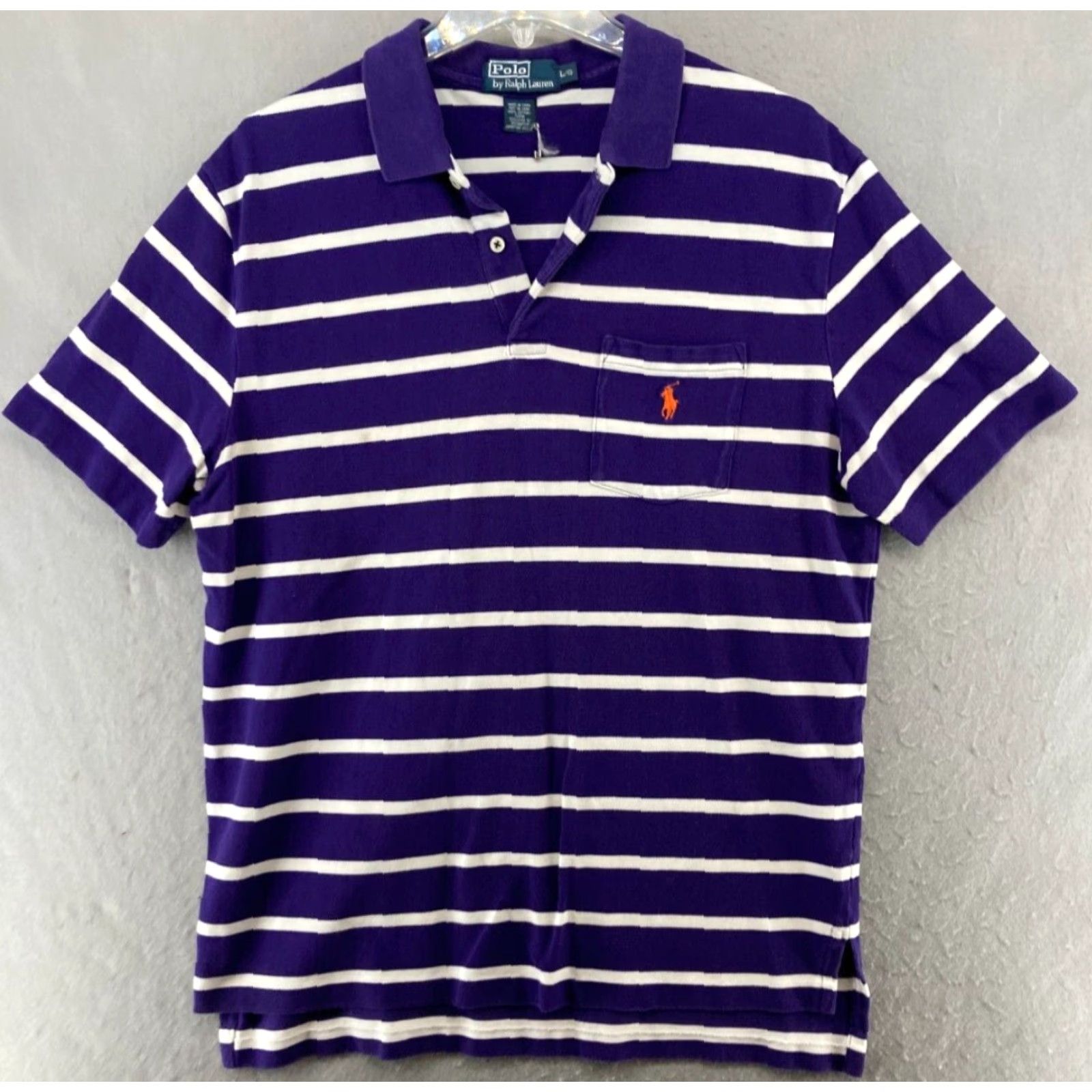 Polo Ralph Lauren VINTAGE Polo Ralph Lauren Mens Shirt Large Purple Stripe Pocket Pony Size US L / EU 52-54 / 3 - 2 Thumbnail