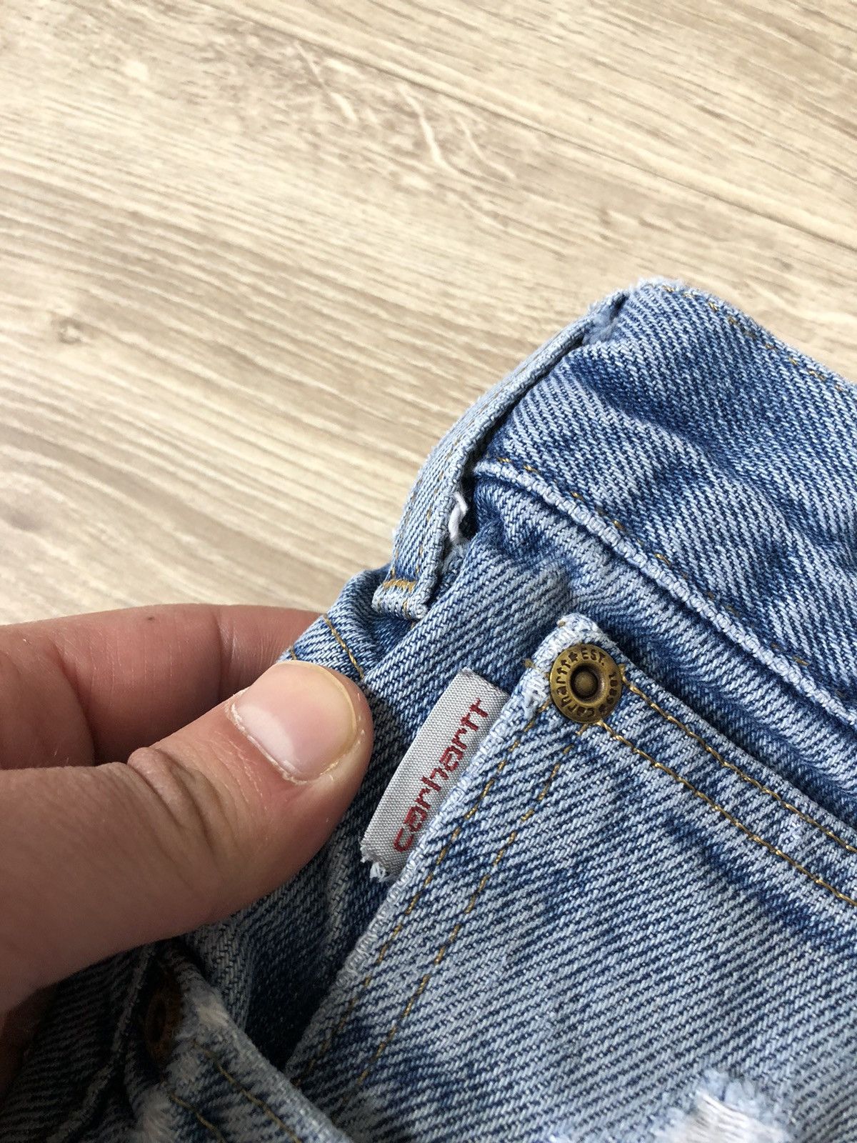 Carhartt × Carhartt Wip × Vintage Vintage Carhartt Thrashed Distressed Light Wash Denim Jeans Size US 36 / EU 52 - 13 Thumbnail