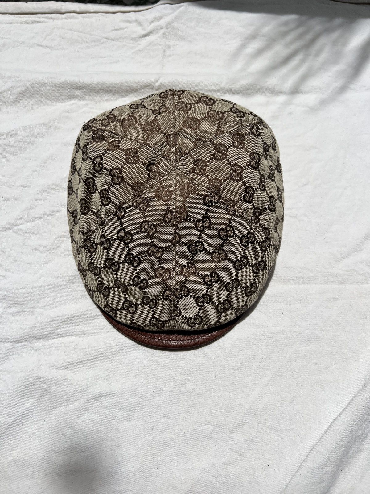 Gucci Vintage Gucci Monogram Driving Cap Hat Leather Brim Size L Size ONE SIZE - 1 Thumbnail