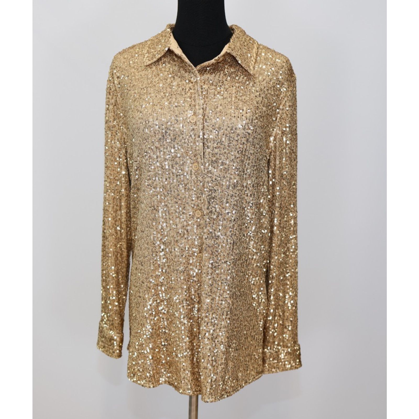 Soft Surroundings SOFT SURROUNDINGS Collared Gold Sequin Blouse Size L Size L / US 10 / IT 46 - 3 Thumbnail
