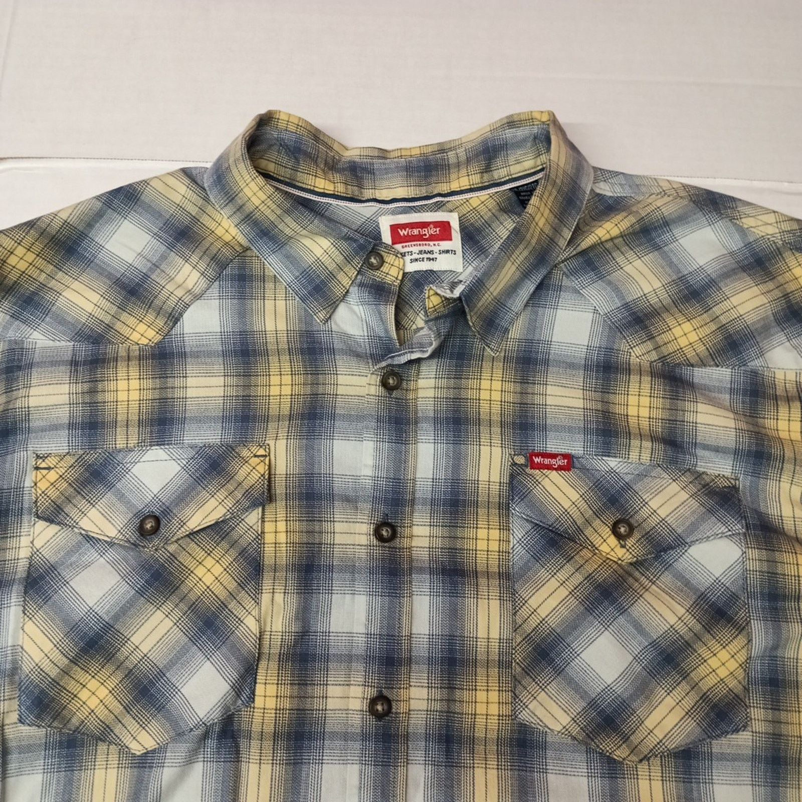 Wrangler Wrangler Cowboy Wash Shirt Men's Size 2XL Blue Yellow Plaid Size US XXL / EU 58 / 5 - 3 Thumbnail