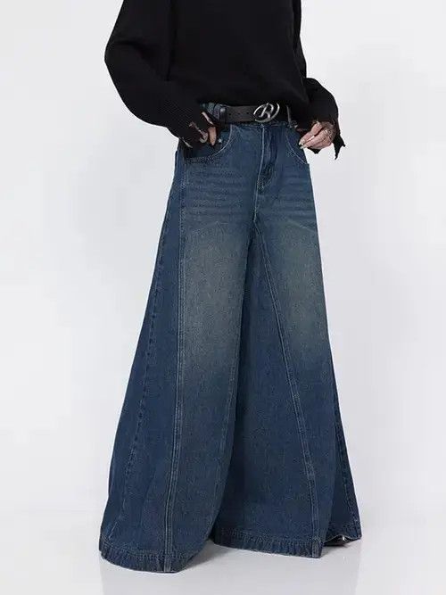 Japanese Brand Baggy Jeans Flared Leg Loose Size 28" / US 6 / IT 42 - 6 Thumbnail