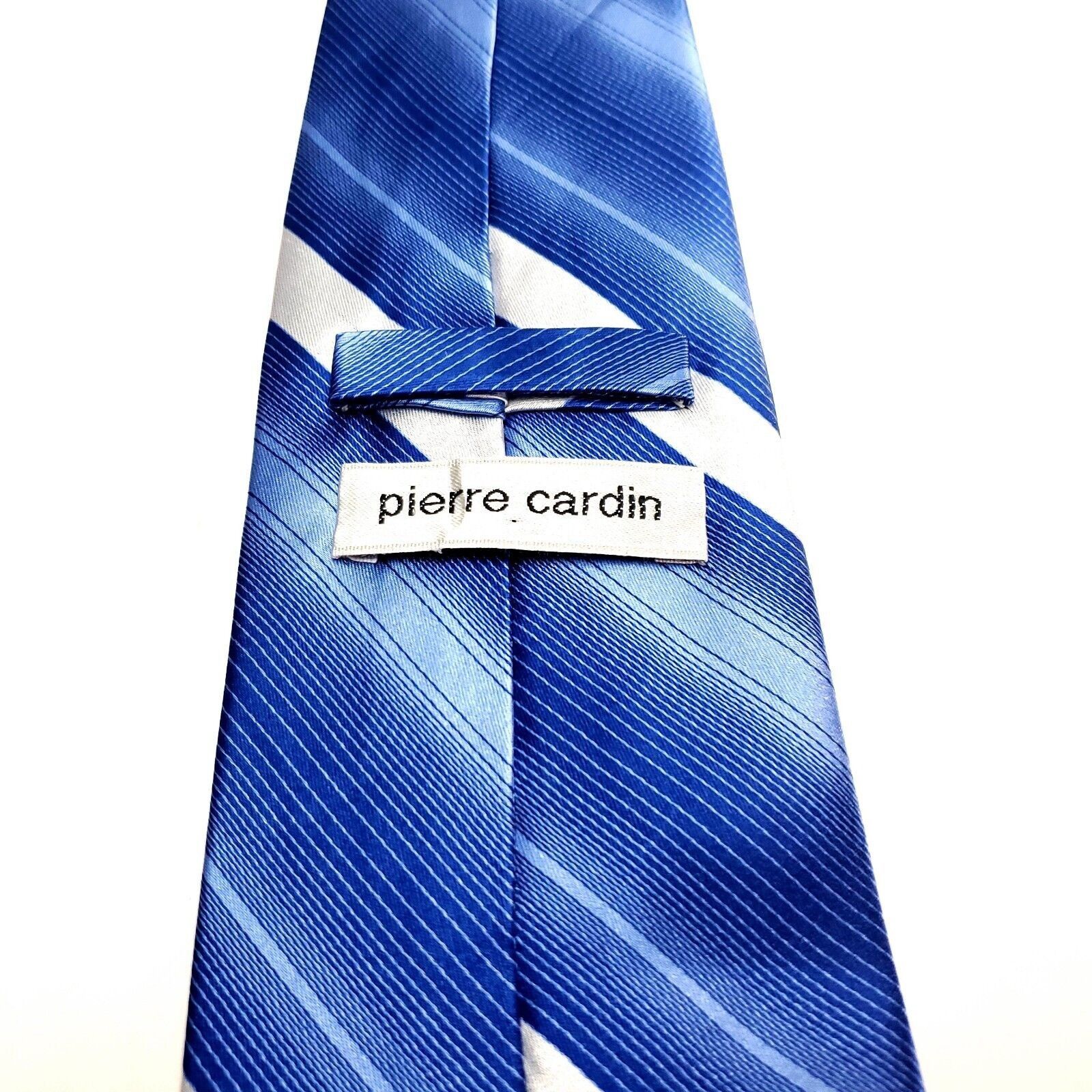 Pierre Cardin Pierre Cardin Blue & White Silk Tie Woven Striped Size ONE SIZE - 4 Thumbnail