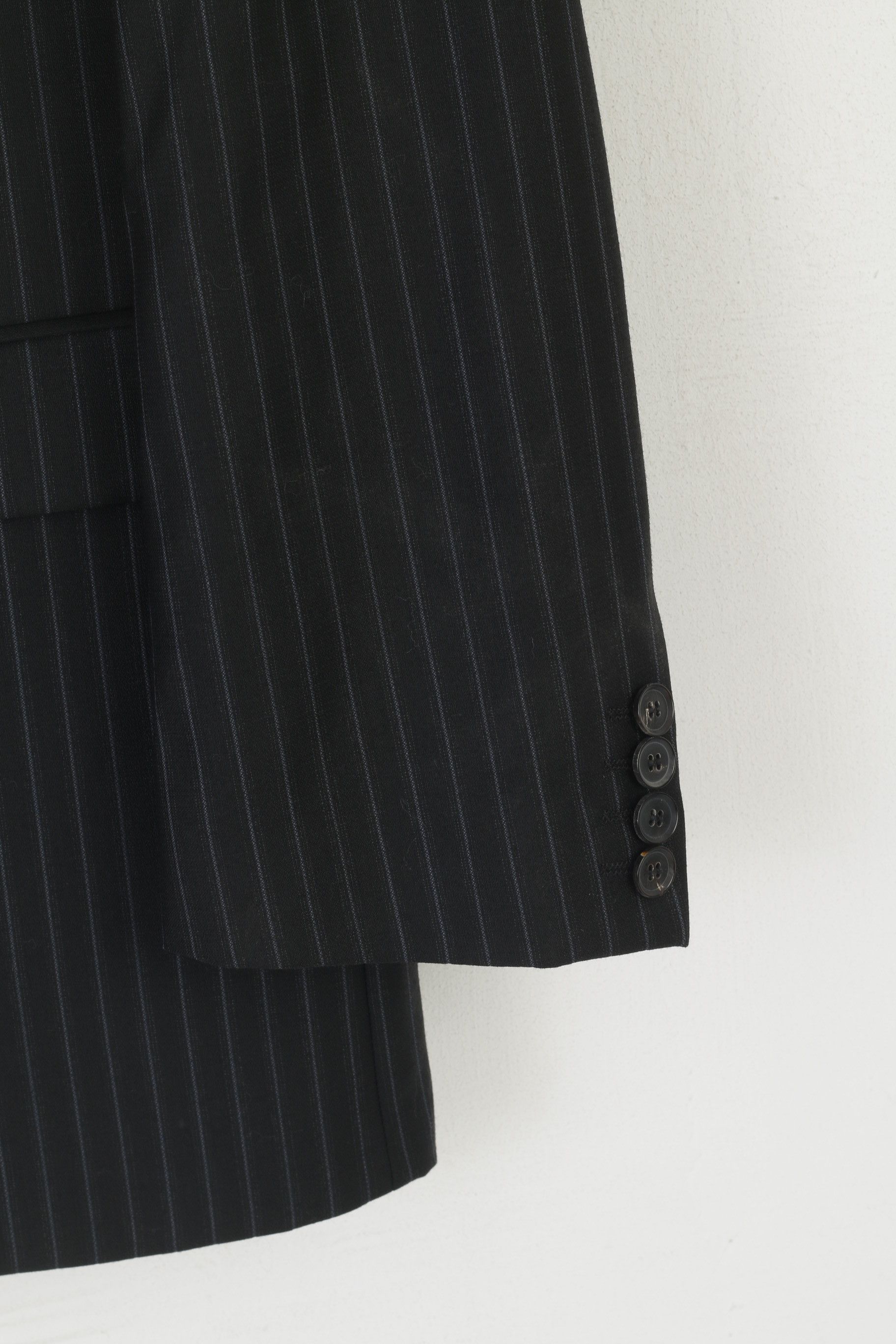 Hugo Boss Hugo Boss Men 54 44 Blazer Black Wool Navy Striped 2575 Size 44R - 7 Thumbnail