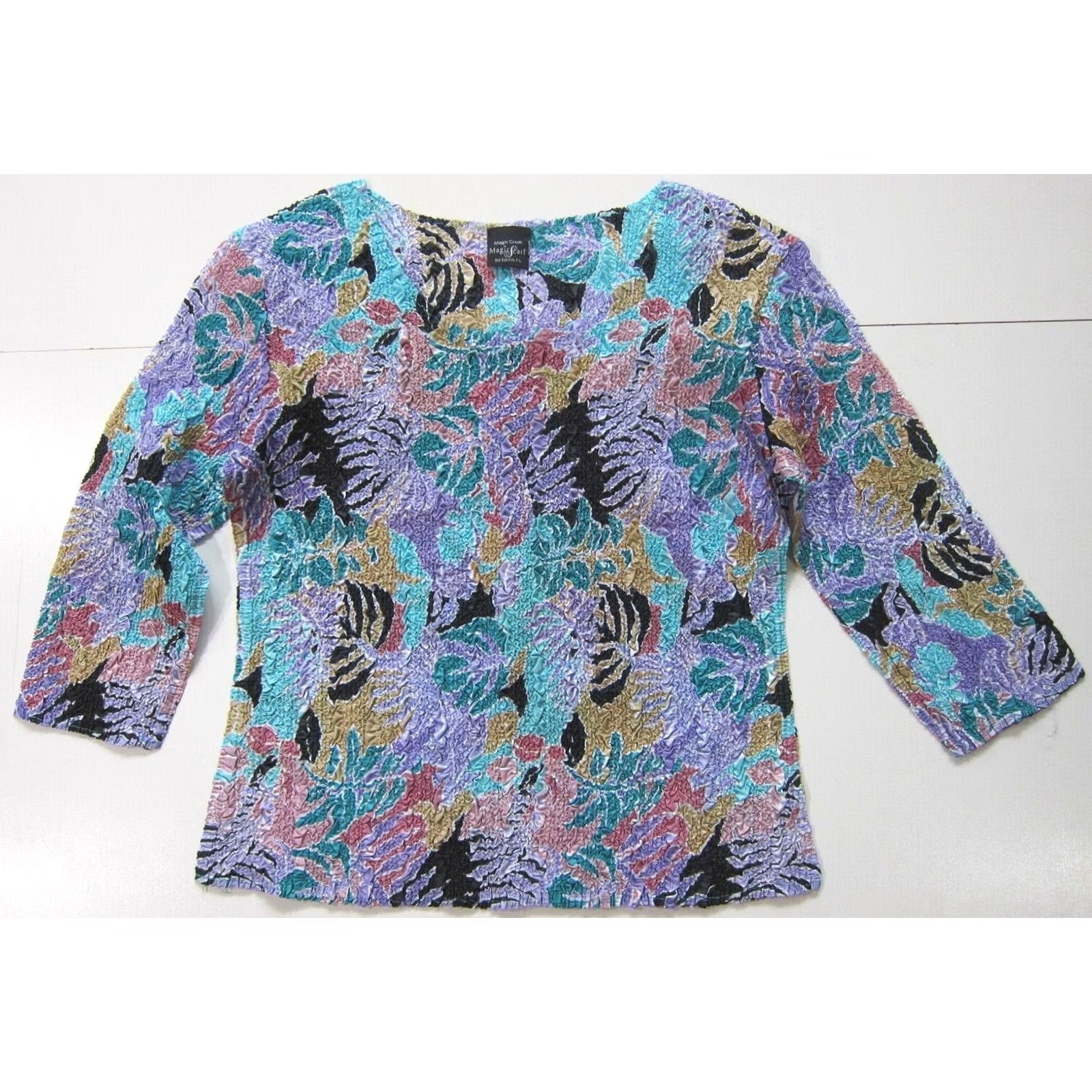 Pinko Magic Crush Scarf Green Pink Packable Lightweight 3/4 Sleeve Blouse Women S-L Size ONE SIZE - 5 Thumbnail