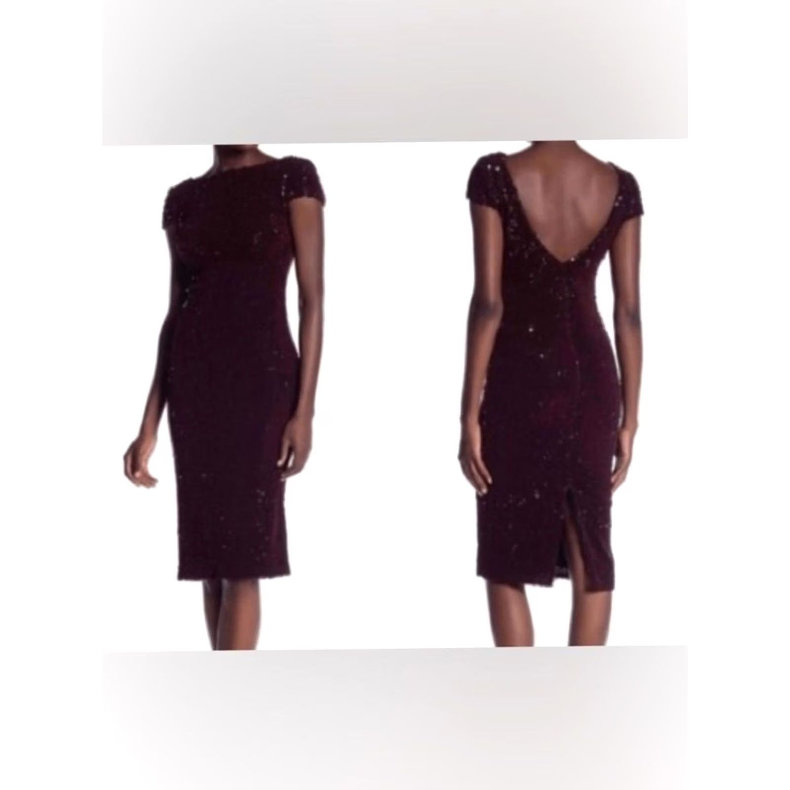 Dress the Population Dress the Population Marcella Velvet Sequin Dress Burgundy L Women Midi Sequin Dress the Population Womens L Burgundy Velvet Sequin Dress Size L / US 10 / IT 46 - 2 Thumbnail