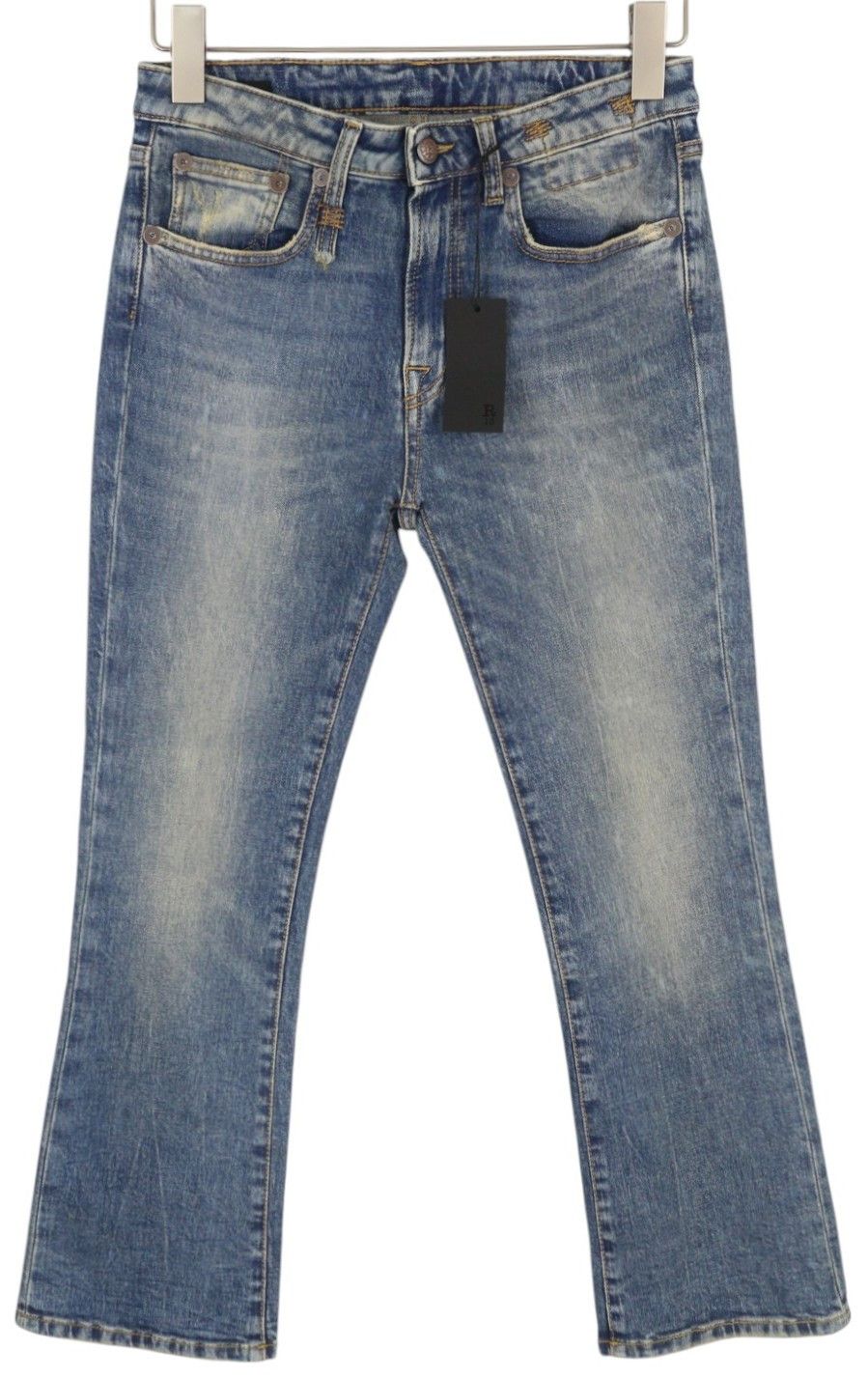 R13 KICK FIT 26 Kelly Stretch Flared Cropped Faded Denim 86232 Size 26" / US 2 / IT 38 - 2 Thumbnail