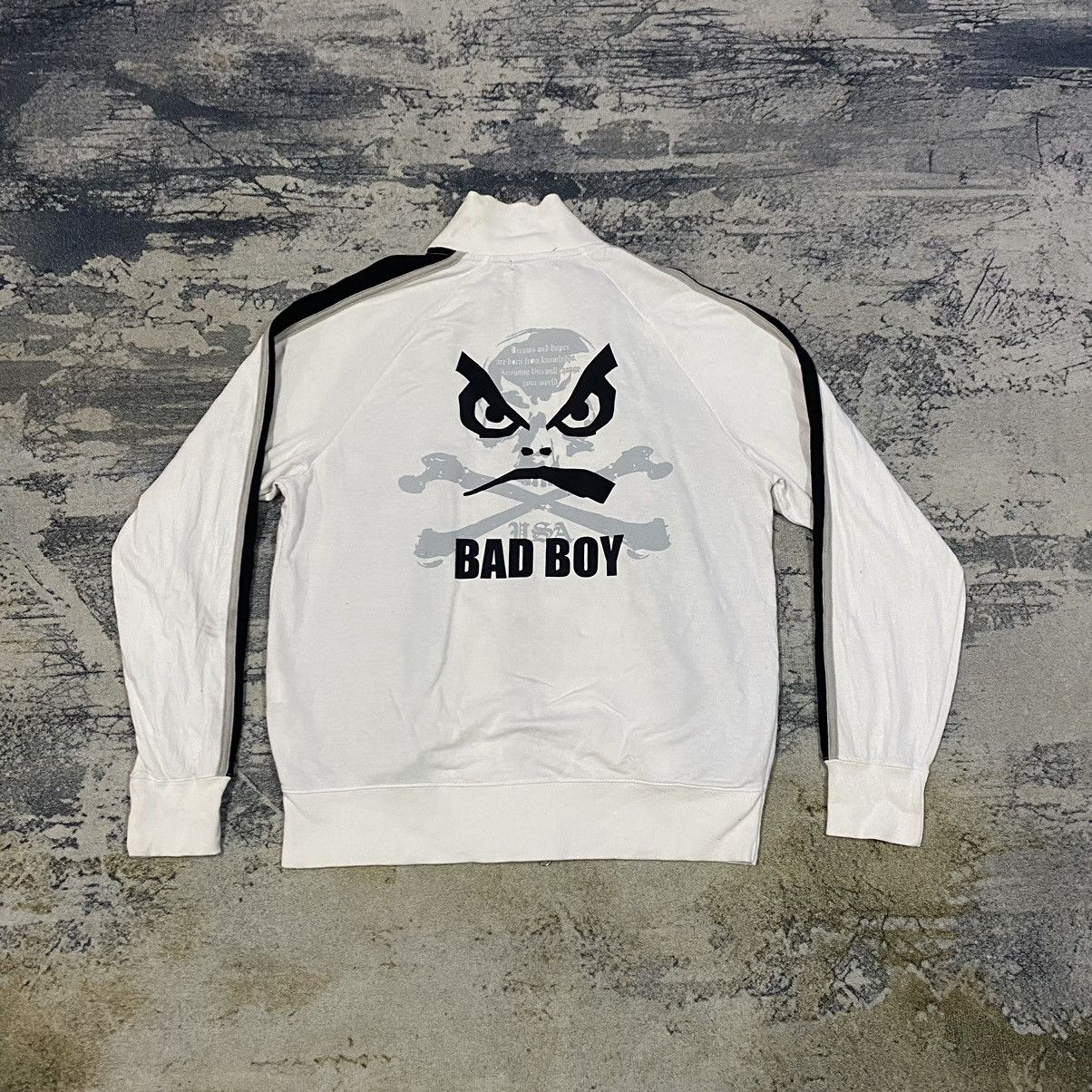 image of Gcw23Vintage Bad Boy Spellout Zipper Sweater in White, Men's (Size Medium)