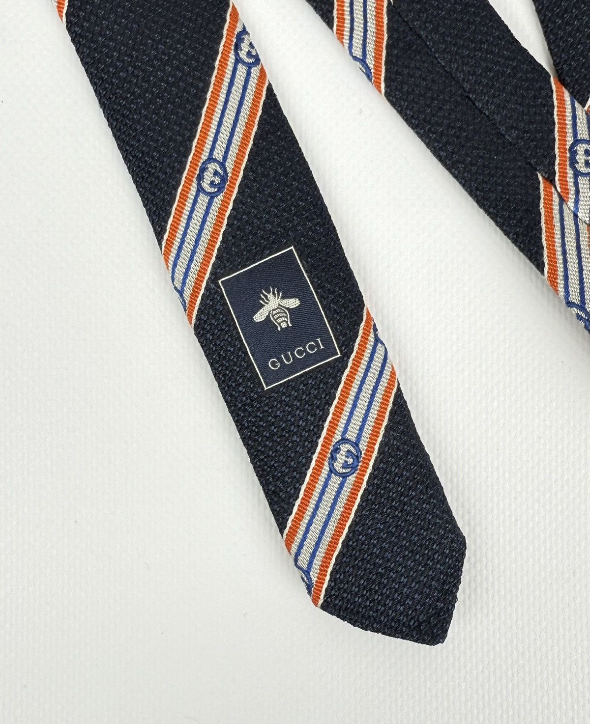 Gucci Gucci Luxury 100% silk Tie Blue Striped Logo Necktie for Men Size ONE SIZE - 8 Thumbnail