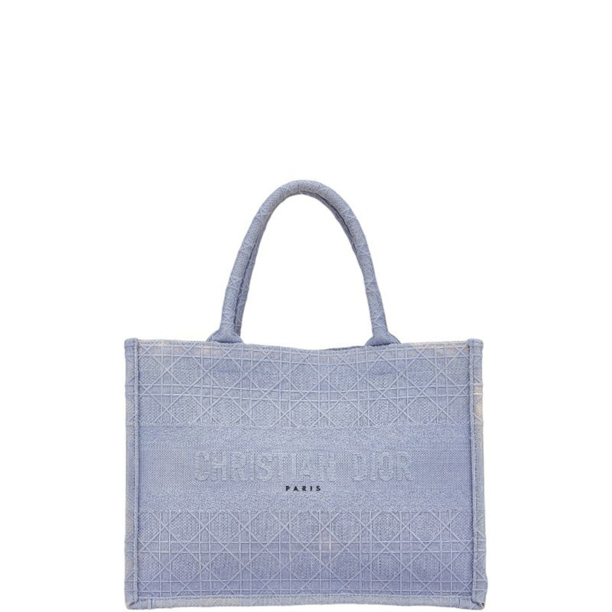 Christian Dior Dior Cannage Book Tote Medium Handbag Bag Blue Canvas Women's