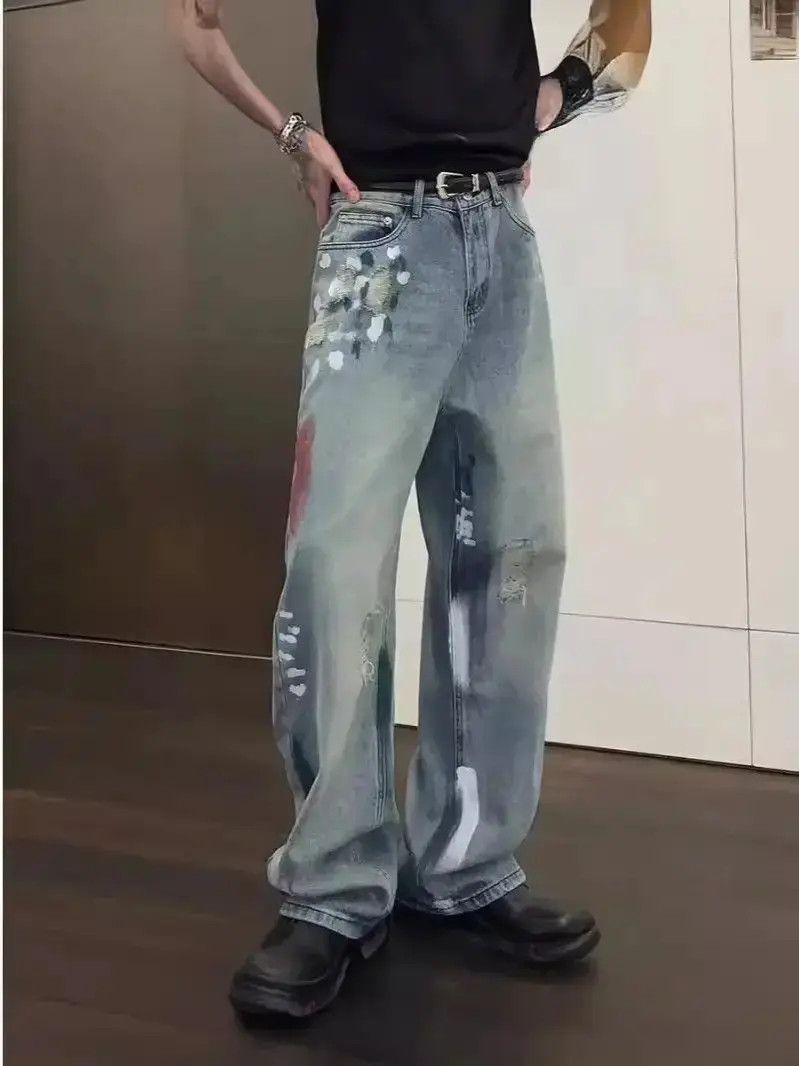 Japanese Brand Wide leg straight leg ripped jeans Size US 32 / EU 48 - 6 Thumbnail