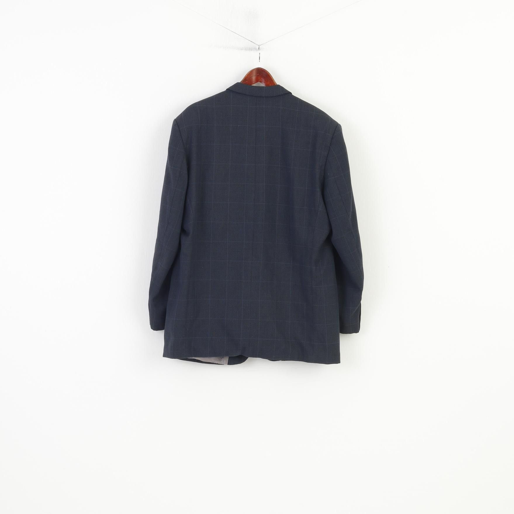 Vintage Intermoda Men 54 44 Blazer Navy Checkered Vintage 0900 Size 44R - 8 Thumbnail
