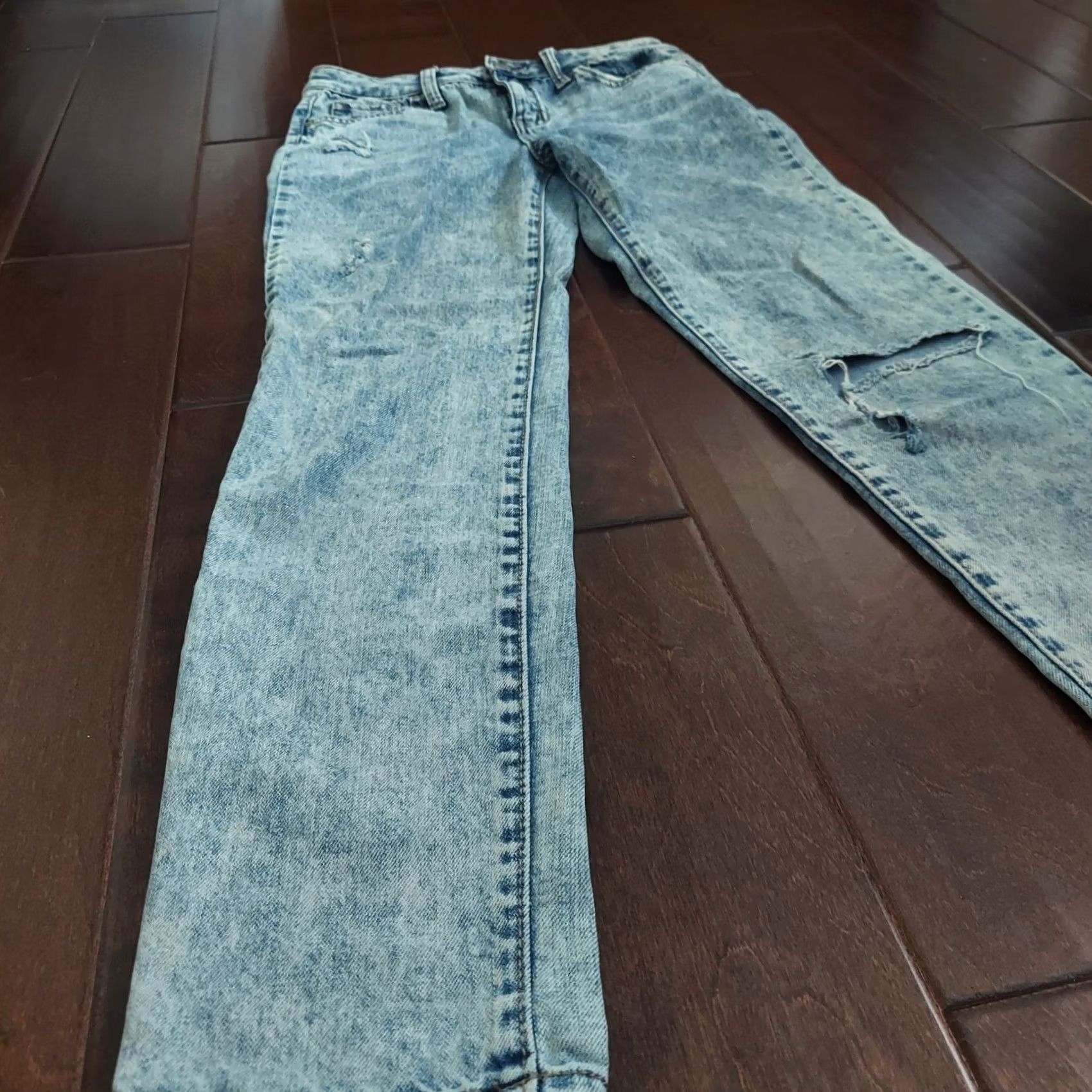 Rsq RSQ Women's Jeans Blue Acid Wash Distressed Girlfriend Straight 12 Regular Denim - Cotton Polyester Rayon Spandex, Solid, Color Blue, Size 12, Womens Size 34" / US 12 / IT 48 - 4 Thumbnail