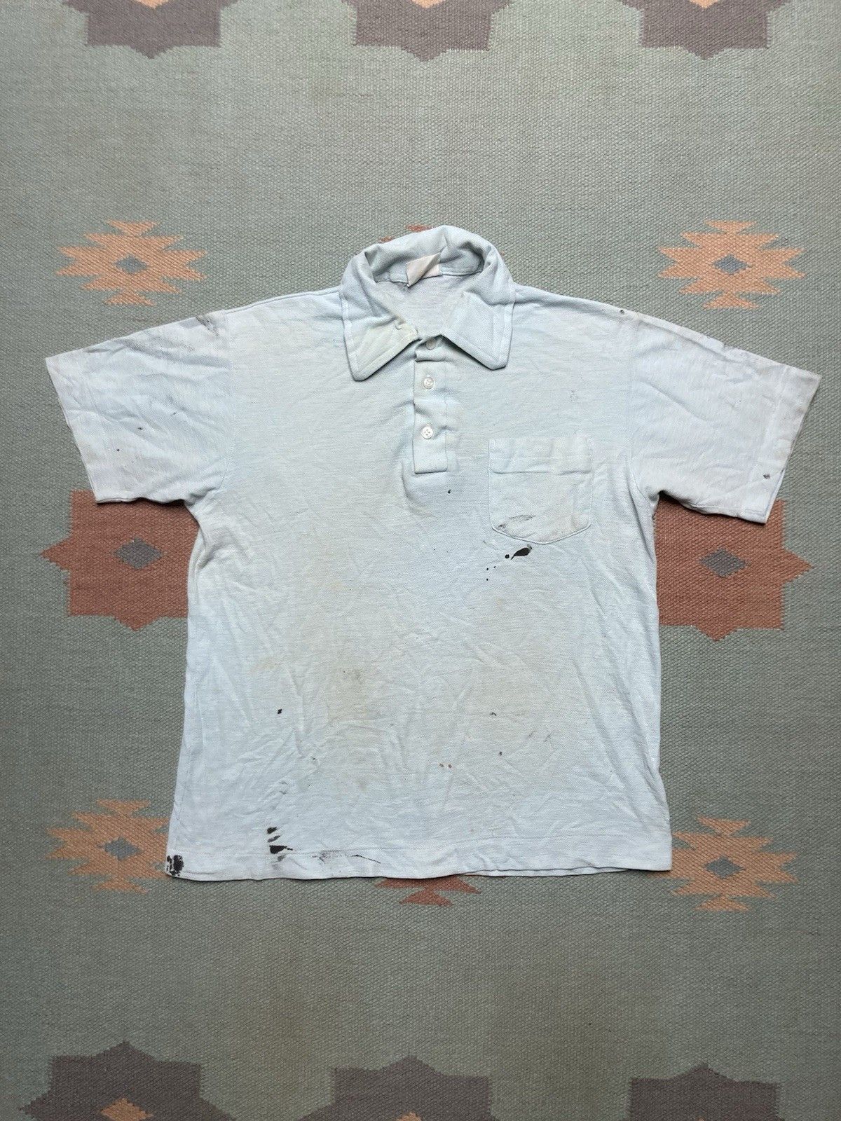 Vintage Vtg 70s 80s polo shirt paint stained light blue boxy medium Size US M / EU 48-50 / 2 - 1 Thumbnail
